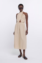 River Island Beige Halter Neck Midi Dress - Image 1 of 5