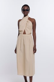 River Island Beige Halter Neck Midi Dress - Image 2 of 5