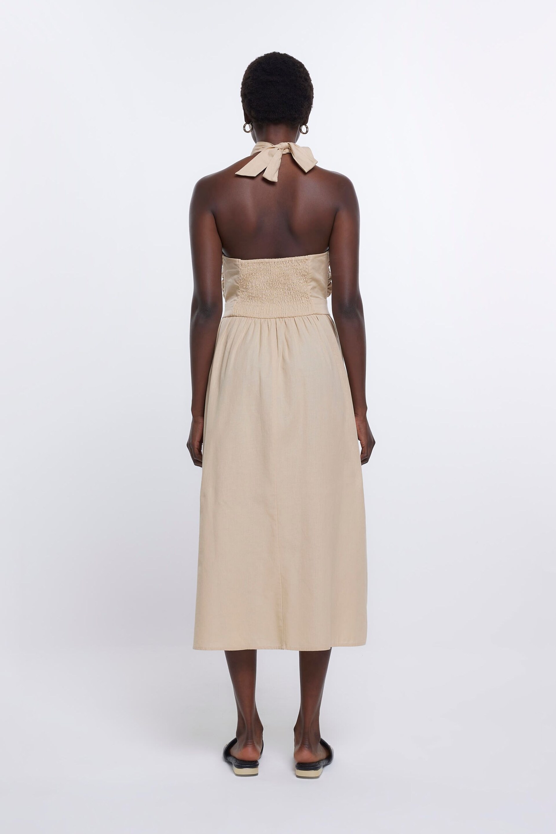 River Island Beige Halter Neck Midi Dress - Image 5 of 5