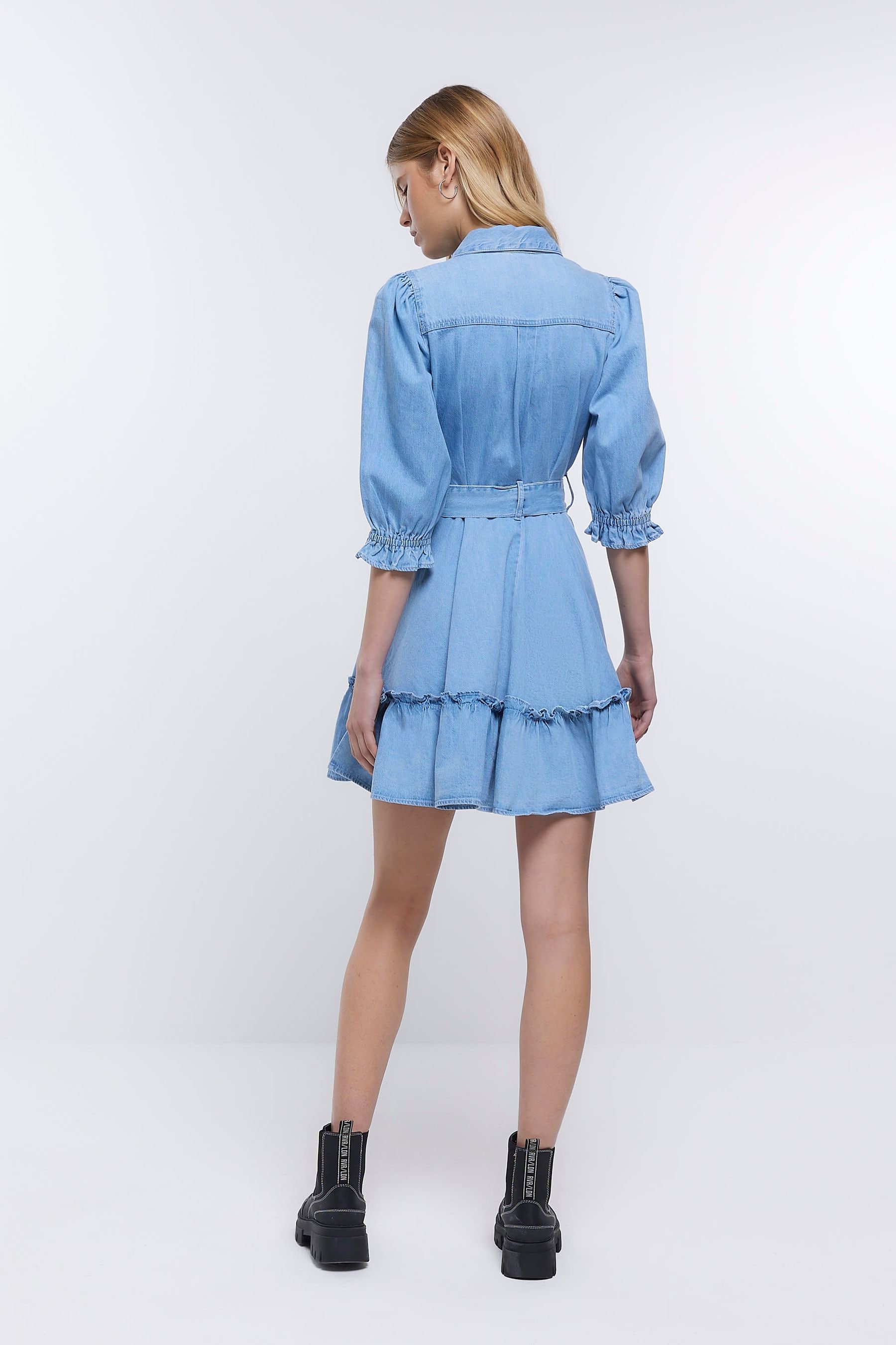 Buy River Island Blue Frill Hem Denim Mini Dress from Next Luxembourg