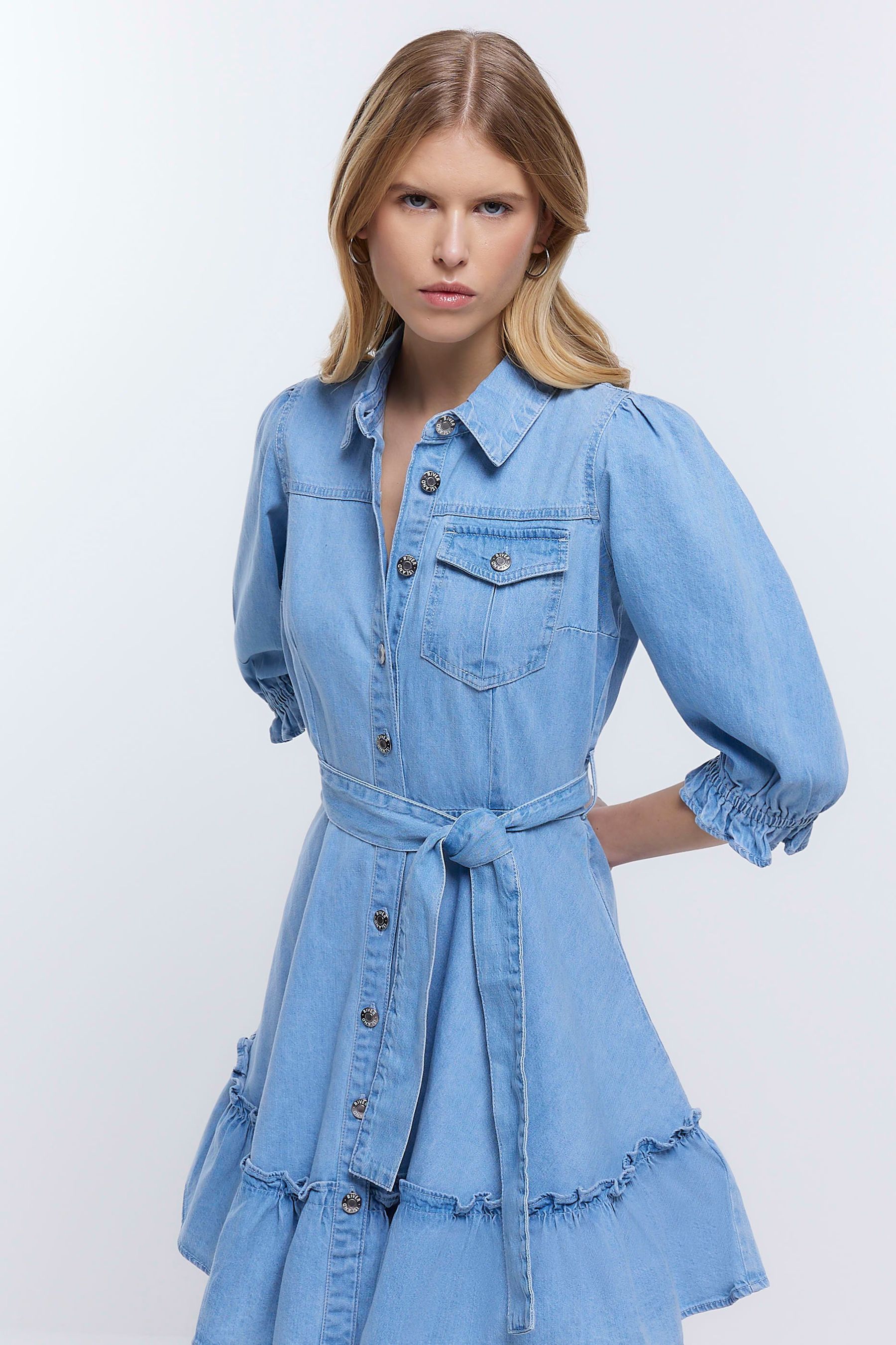 Frill hem denim dress outlet