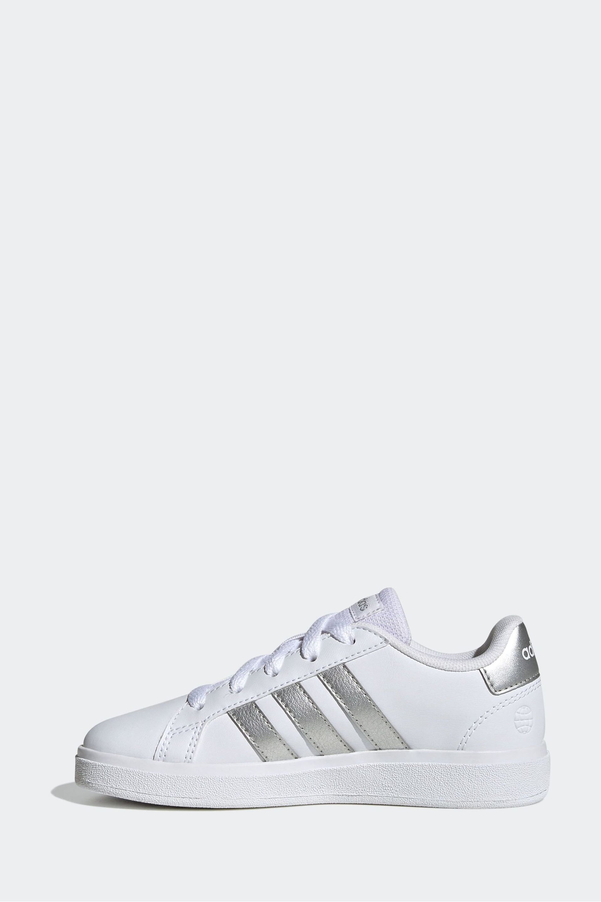 adidas White/Silver Kids Sportswear Grand Court Lifestyle Tennis Lace-Up Trainers - Image 2 of 9