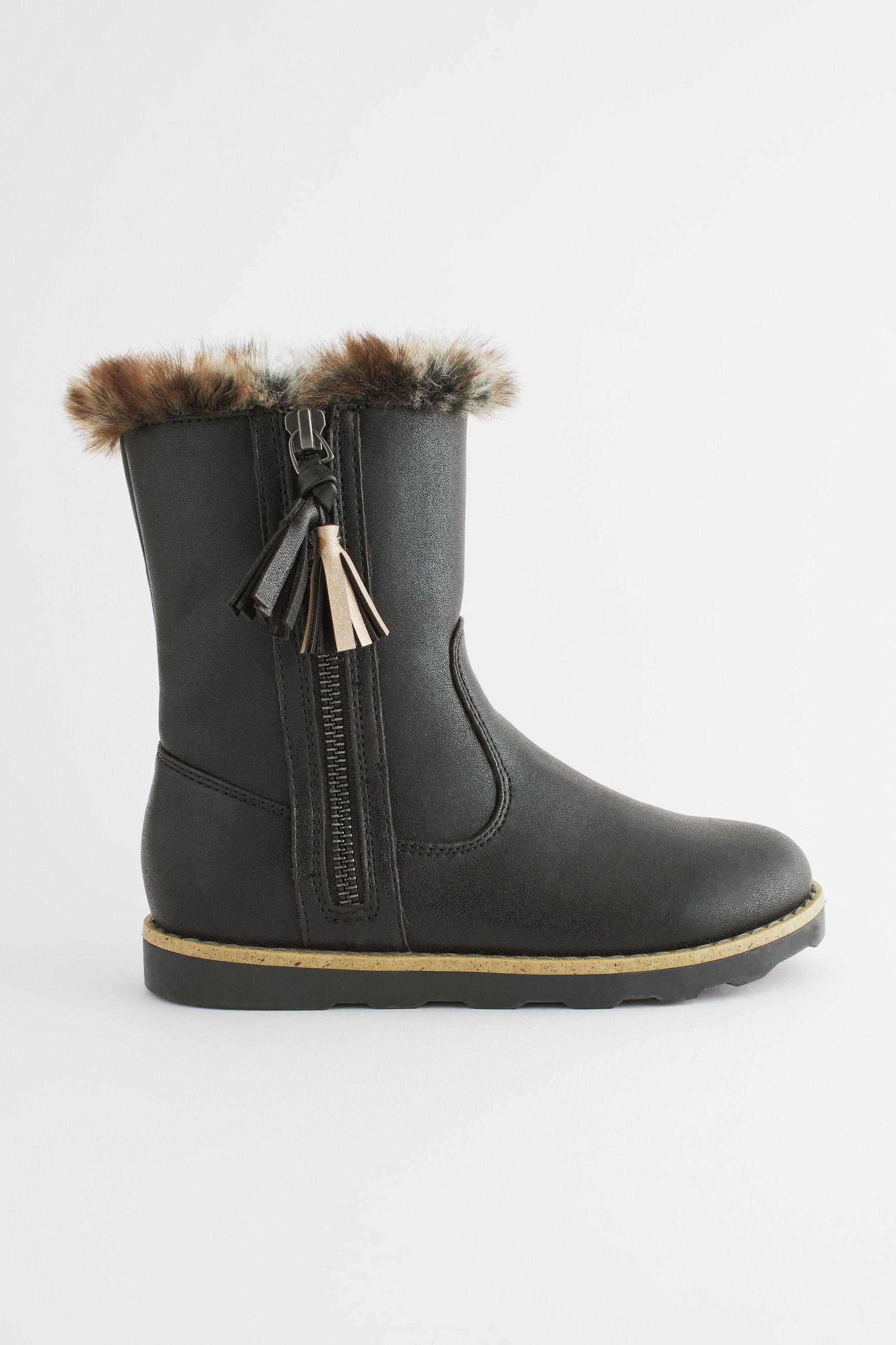 Girls black fur lined boots discount