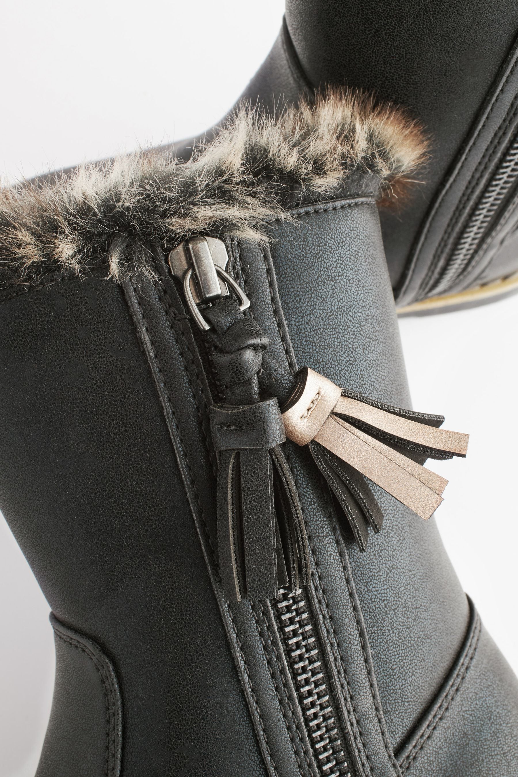Buy Black Standard Fit F Warm Faux Fur Lined Zip Boots from Next Luxembourg