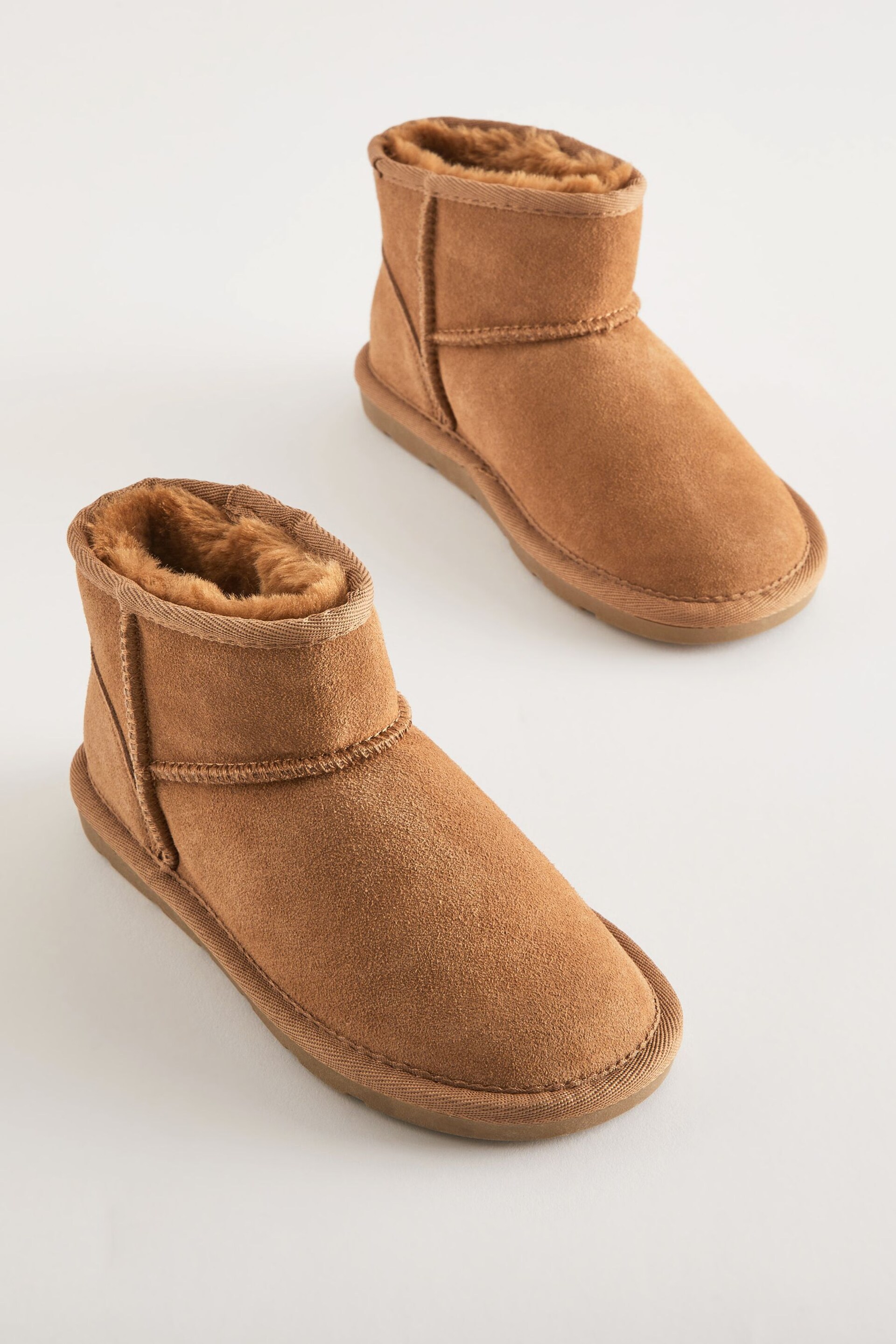 Tan Brown Short Warm Lined Water Repellent Suede Pull-On Boots - Image 5 of 9