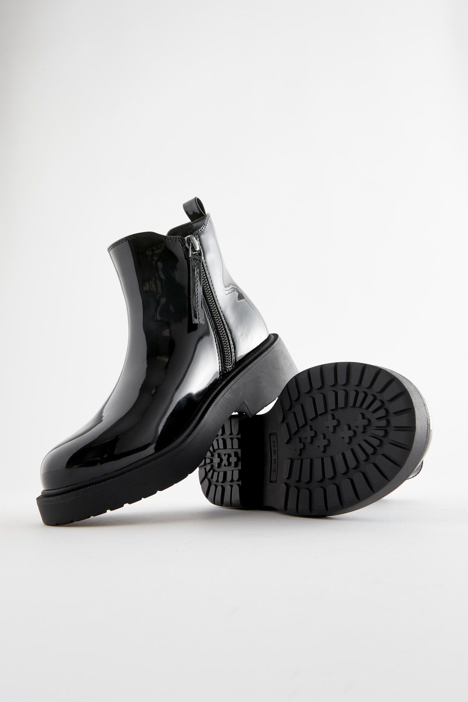 Black Patent Wide Fit (G) Chunky Chelsea Boots - Image 3 of 5