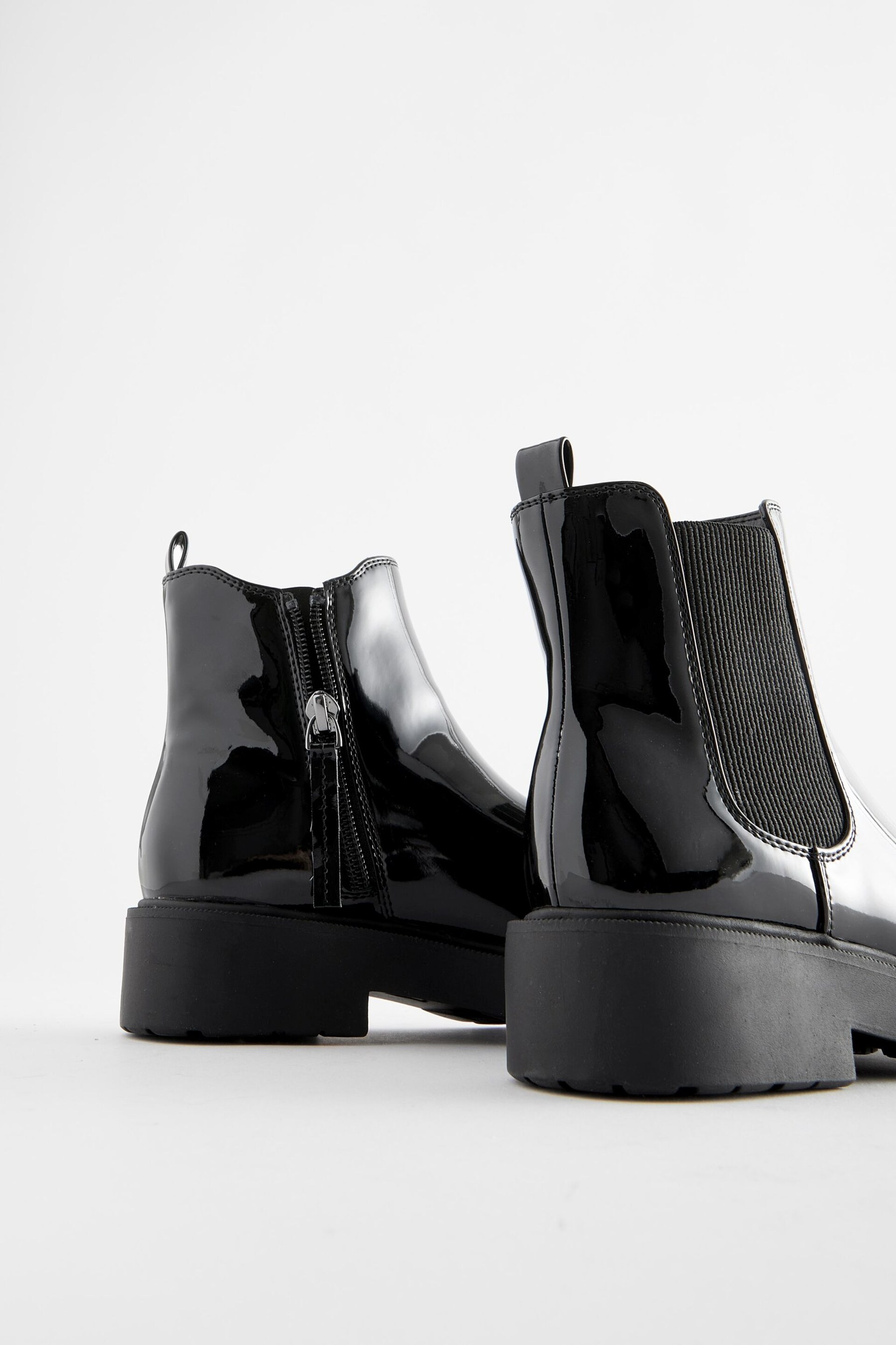 Black Patent Wide Fit (G) Chunky Chelsea Boots - Image 4 of 5