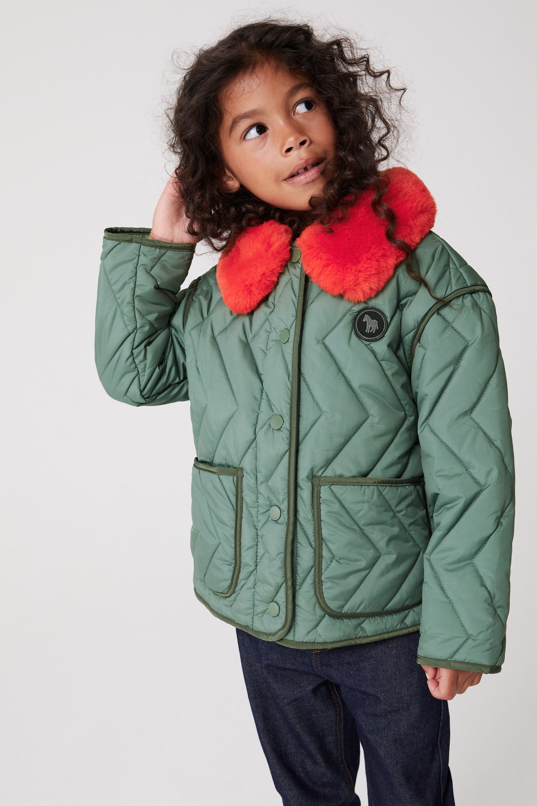 Buy Paul Smith Junior Girls Khaki Green Faux Fur Trim Quilted Jacket from Next Luxembourg
