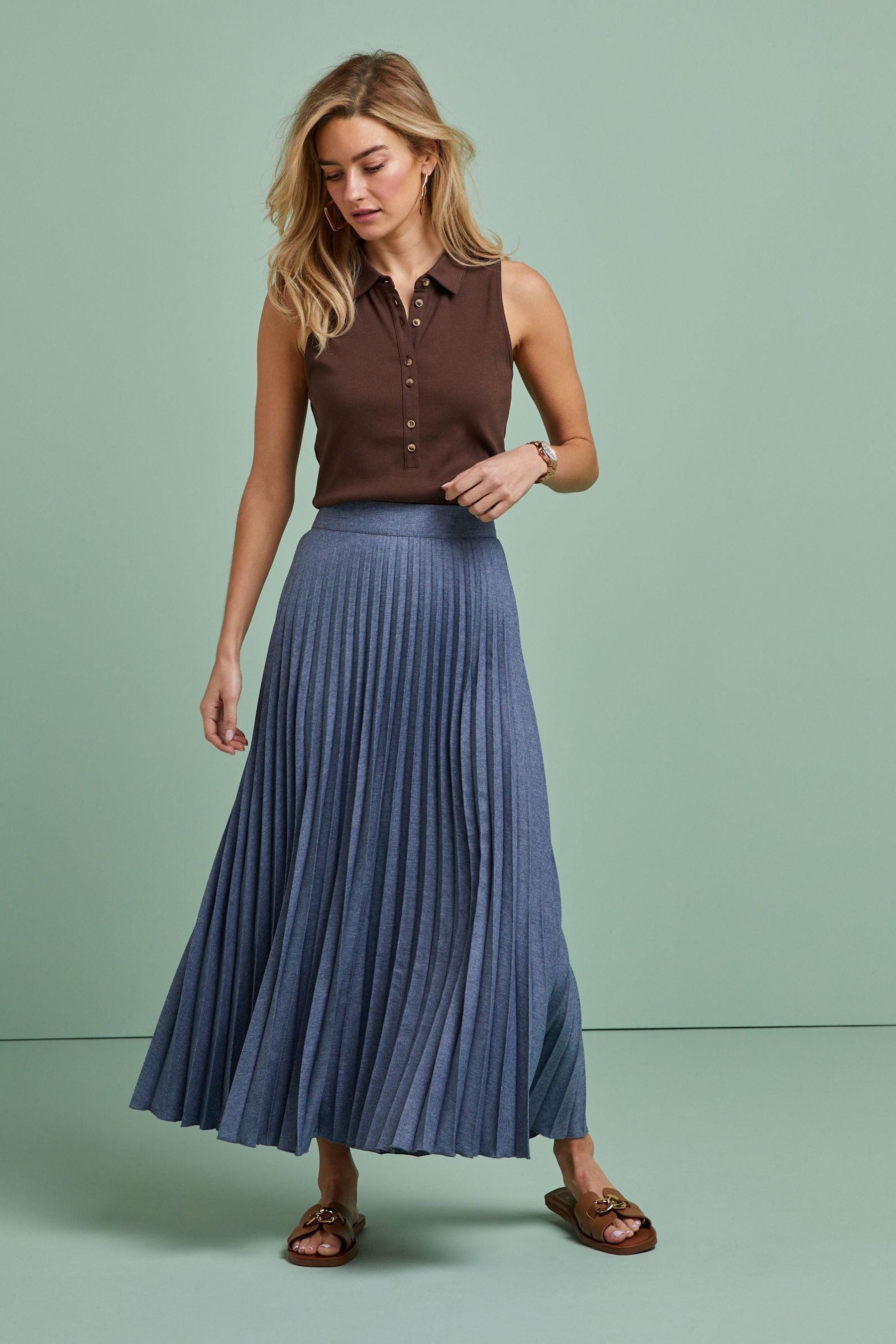 Buy Navy Blue Tailored Pleated Midi Skirt from Next Luxembourg