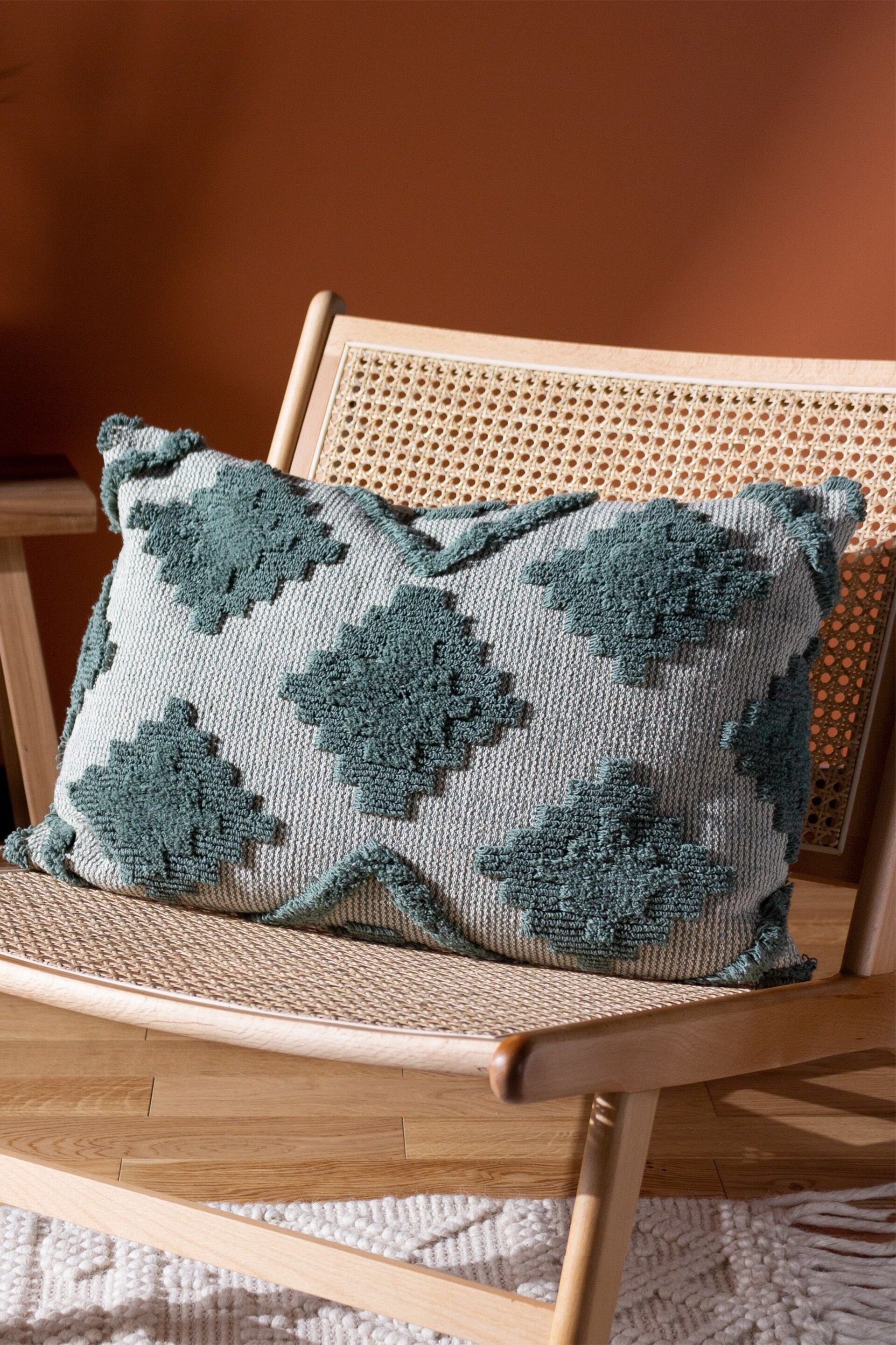 furn. Green Lamar Geometric Tufted Loop Cotton Cushion - Image 1 of 6