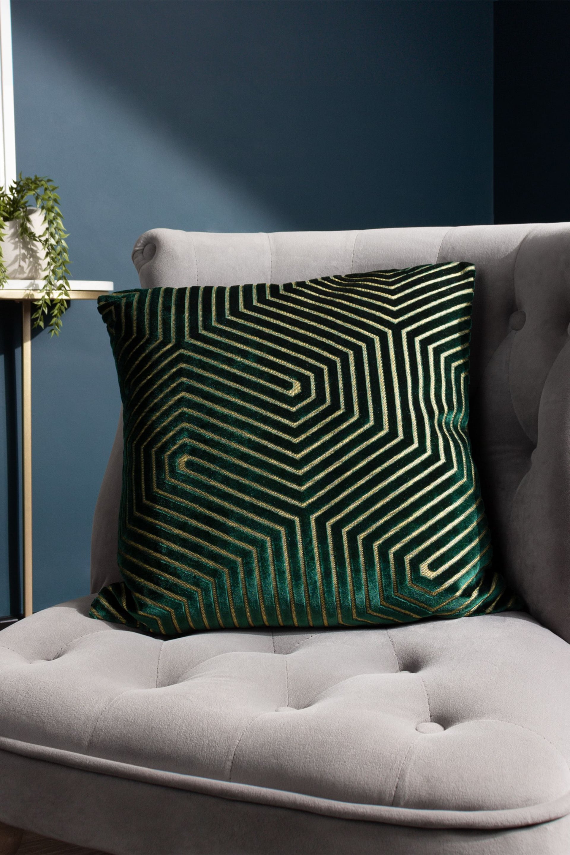 Riva Paoletti 2 Pack Green Evoke Geometric Cut Velvet Cushions - Image 5 of 6