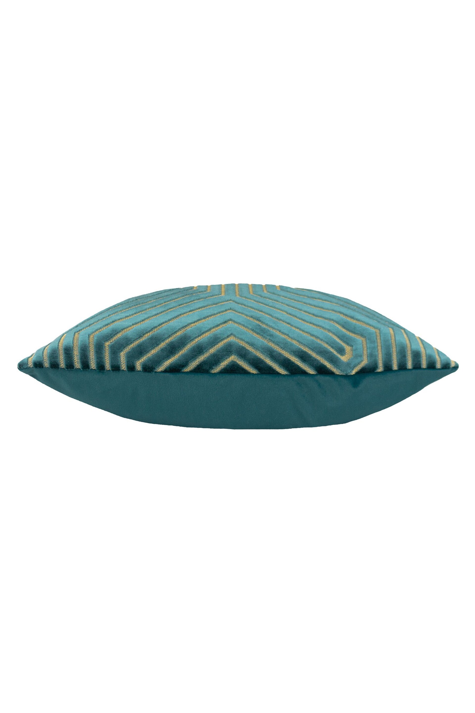 Riva Paoletti 2 Pack Teal Blue Evoke Geometric Cut Velvet Cushions - Image 3 of 5