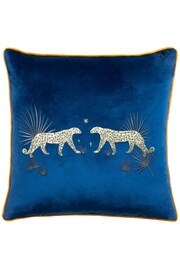 Wylder Blue Dusk Leopard Embroidered Piped Velvet Cushion - Image 1 of 6