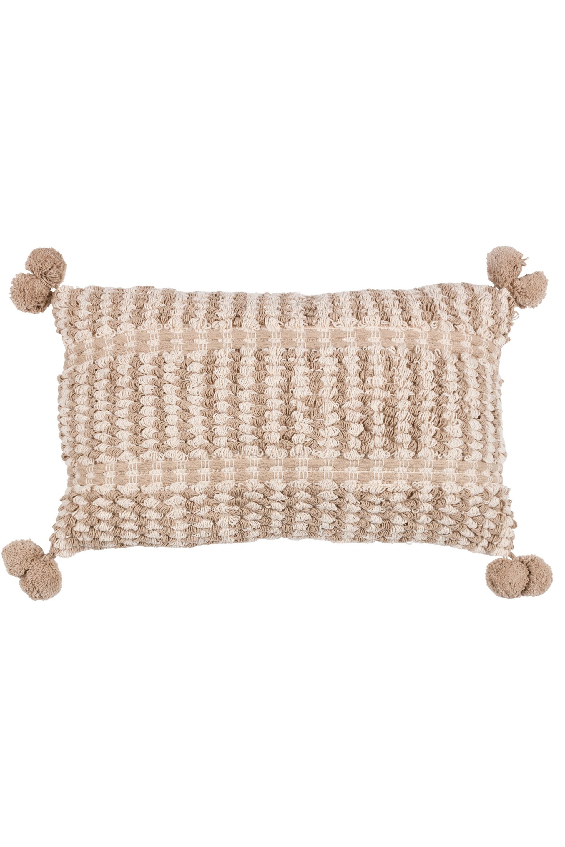 furn. Natural Ayaan Woven Loop Tufted Cotton Double Pom Pom Cushion - Image 1 of 6