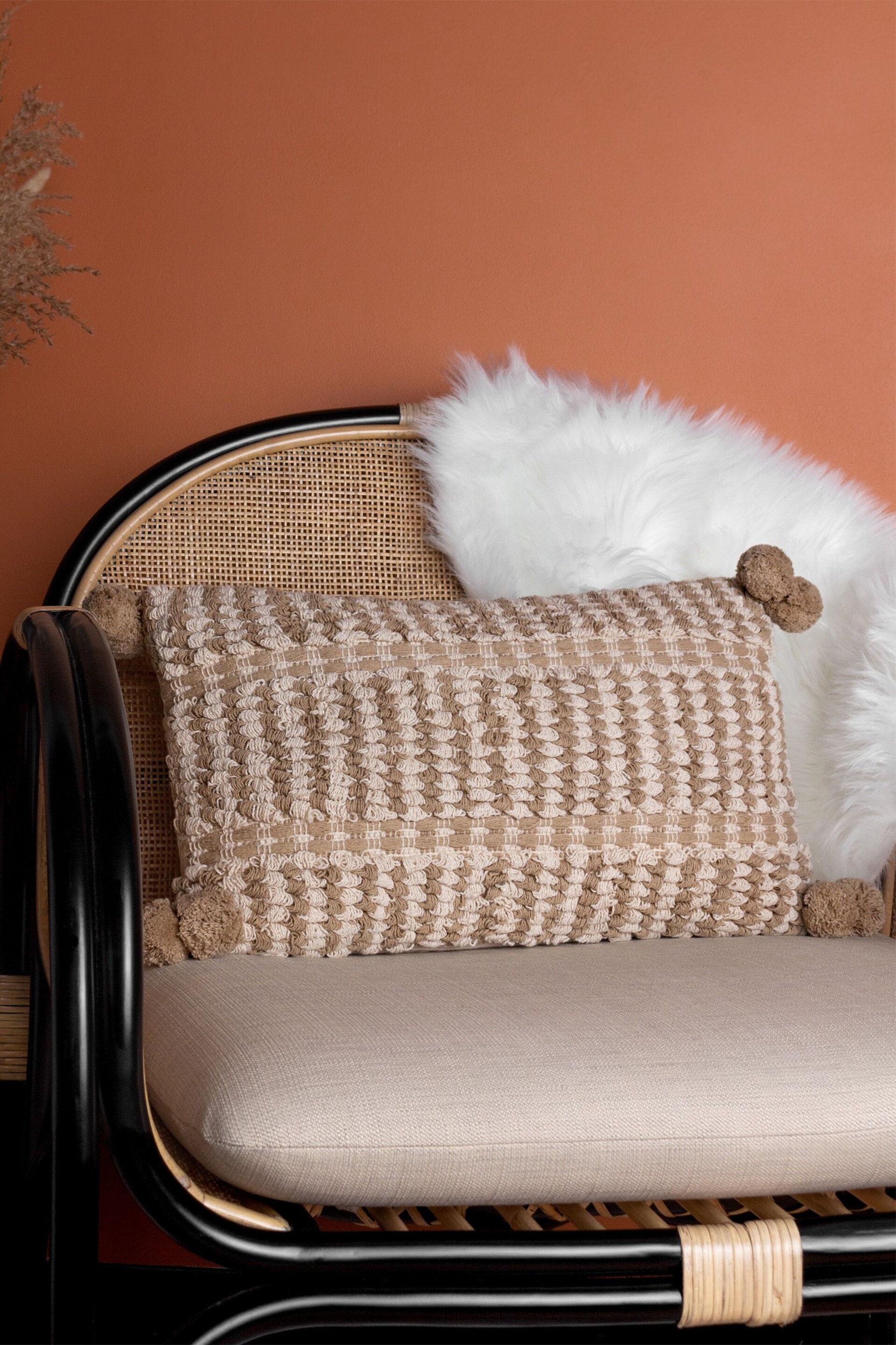 furn. Natural Ayaan Woven Loop Tufted Cotton Double Pom Pom Cushion - Image 4 of 6