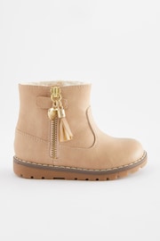 Beige Brown Standard Fit (F) Warm Lined Tassel Detail Zip Boots - Image 2 of 5