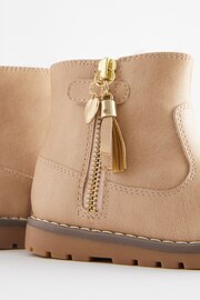 Beige Brown Standard Fit (F) Warm Lined Tassel Detail Zip Boots - Image 5 of 5
