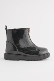 Black Patent Zip Front Charm Detail Ankle Boots - Image 4 of 8