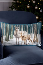 Evans Lichfield Grey Stag Scene Digitally Printed Piped Velvet Cushion - Image 1 of 4