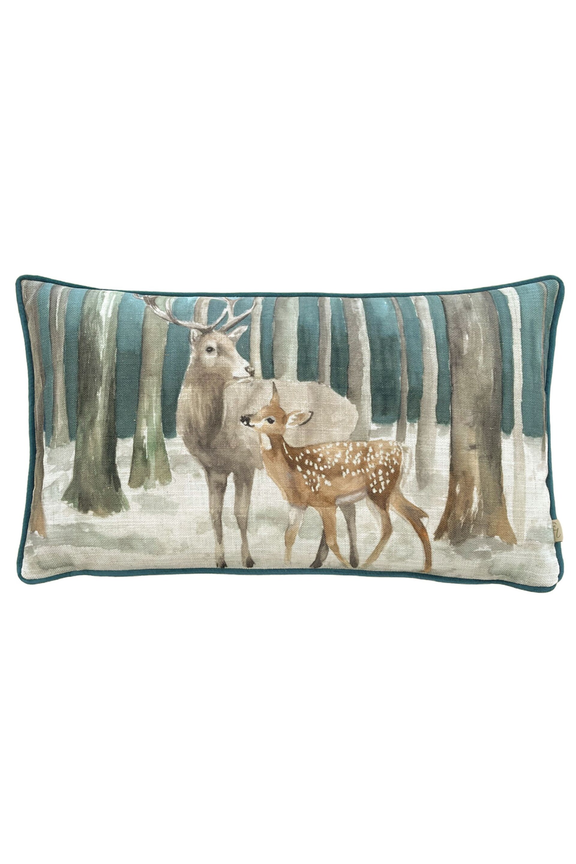 Evans Lichfield Grey Stag Scene Digitally Printed Piped Velvet Cushion - Image 2 of 4