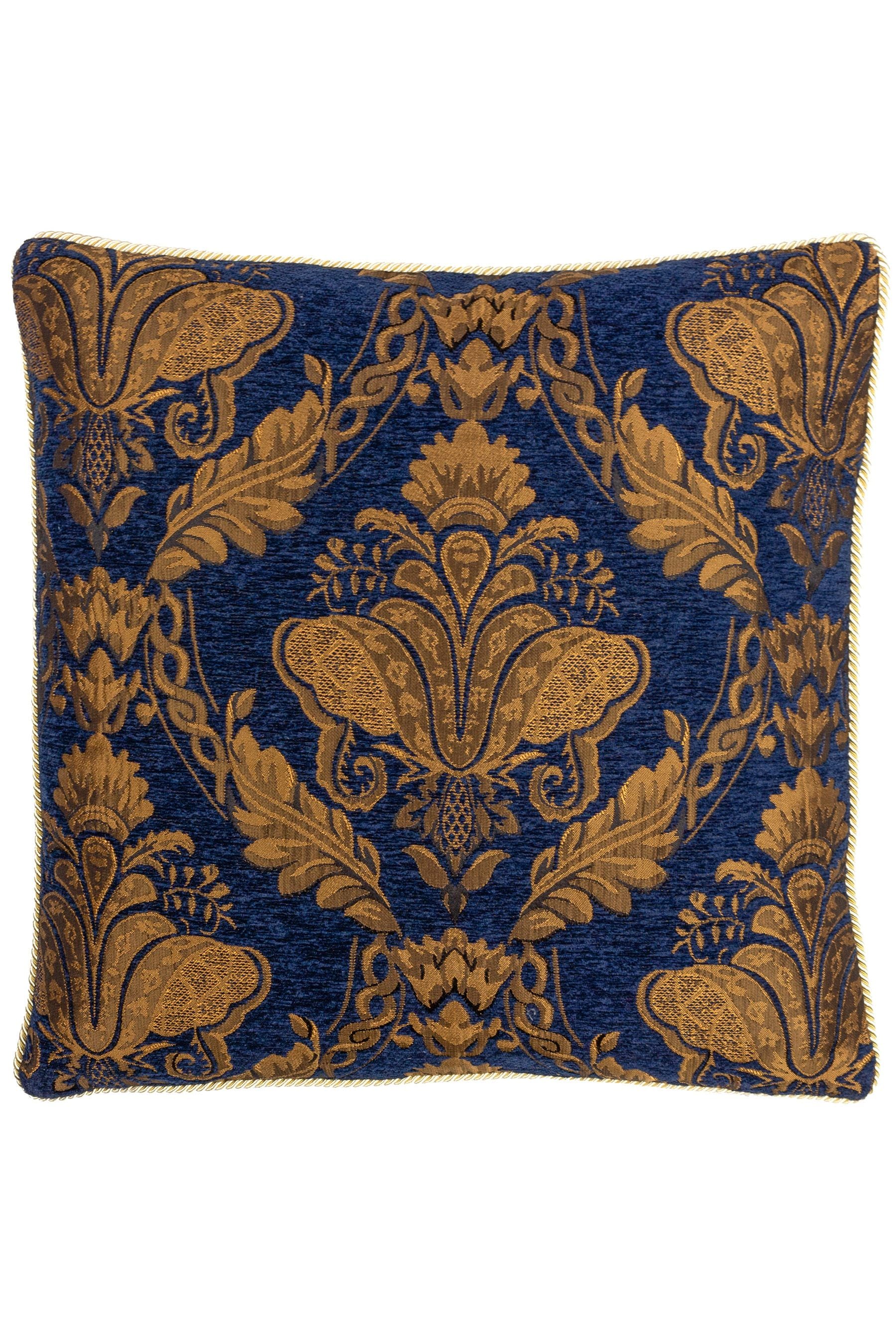Riva Paoletti Blue Shiraz Danmask Jacquard Floral Cushion