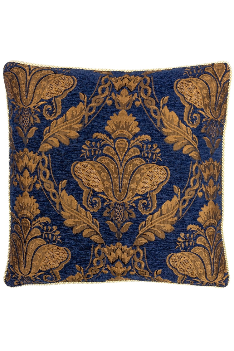 Riva Paoletti Blue Shiraz Danmask Jacquard Floral Cushion - Image 2 of 5