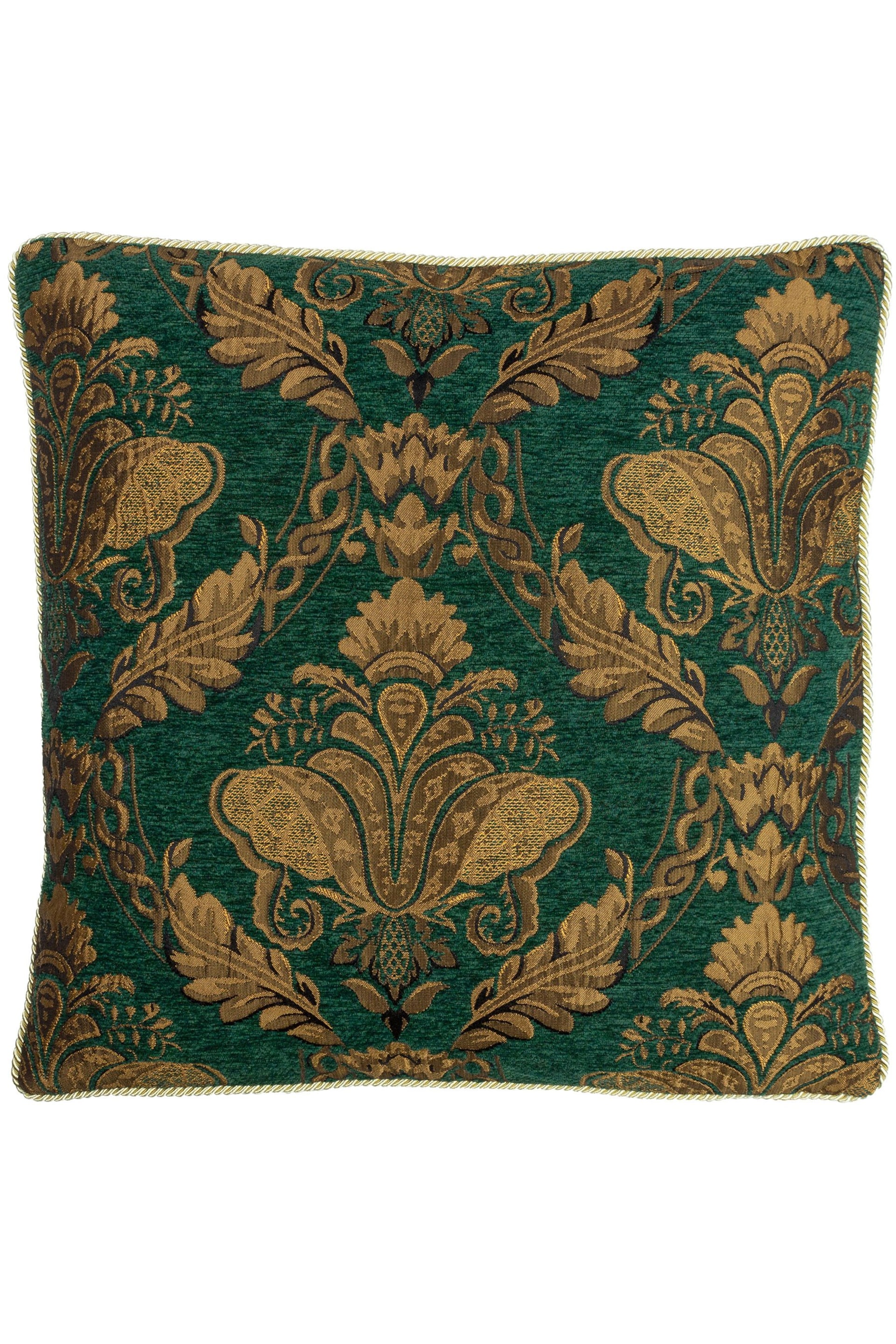 Riva Paoletti Green Shiraz Danmask Jacquard Floral Cushion - Image 2 of 5
