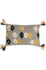 furn. Black Benji Tasselled Jacquard Diamond Tufted Cotton Cushion - Image 2 of 6