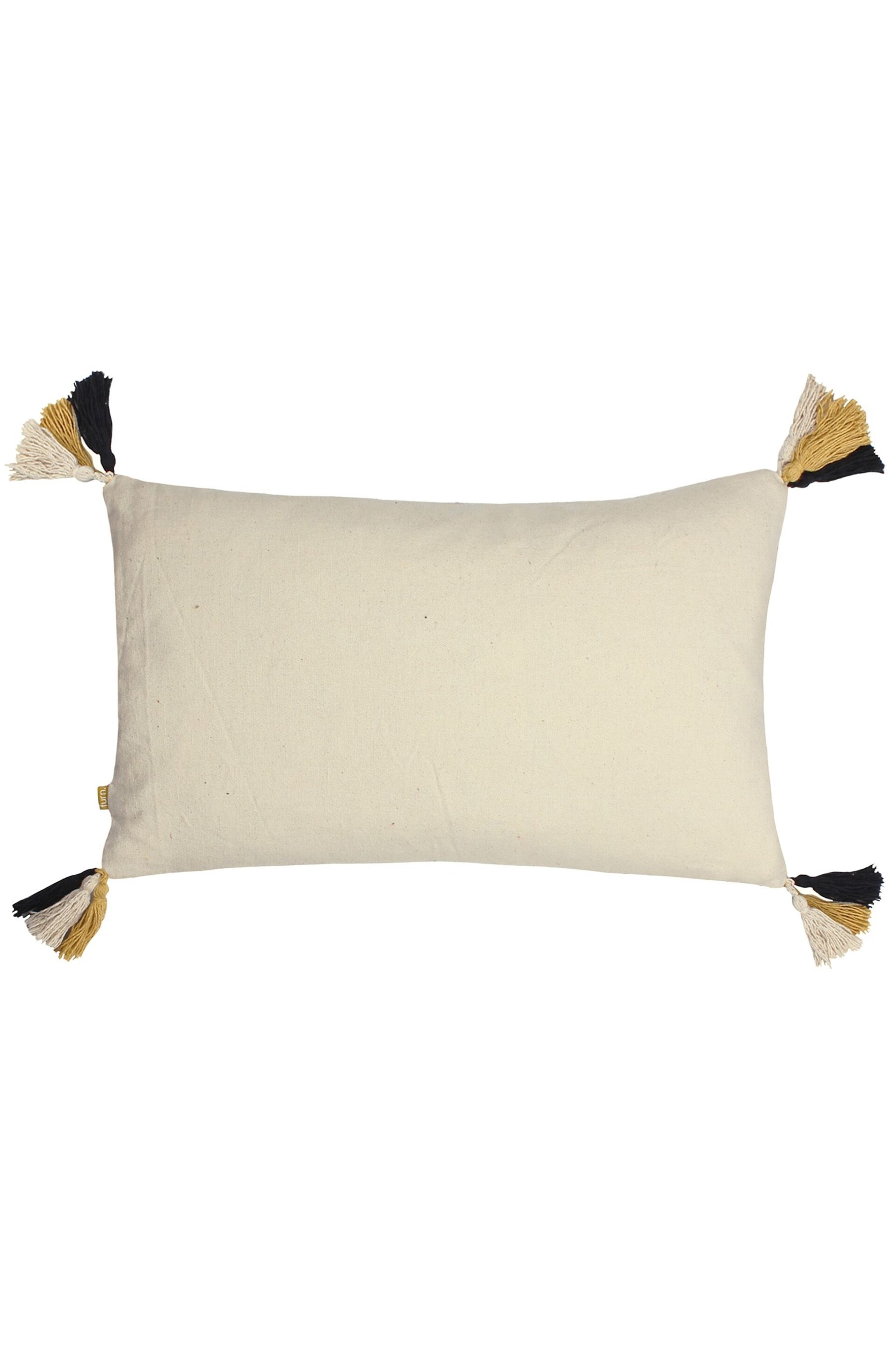 furn. Black Benji Tasselled Jacquard Diamond Tufted Cotton Cushion - Image 3 of 6