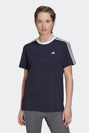 adidas Blue Boyfriend 100% Cotton 3 Stripe T-Shirt - Image 1 of 7