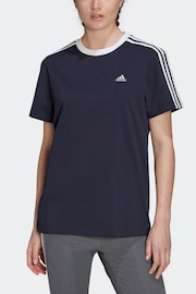 adidas Blue Boyfriend 100% Cotton 3 Stripe T-Shirt - Image 4 of 7