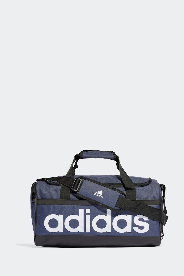 adidas Blue Medium Essentials Linear Duffel Bag - Image 1 of 5