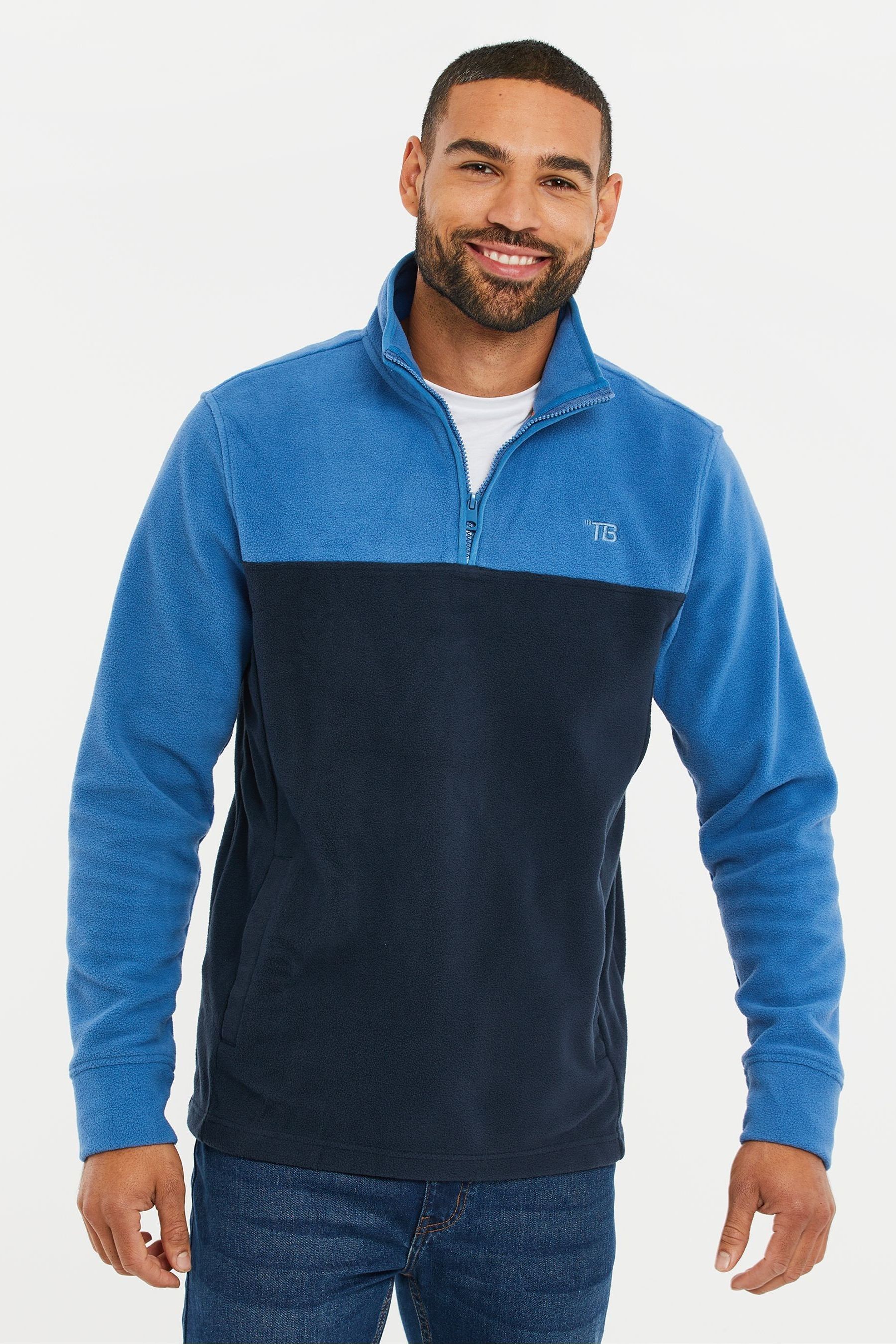 Threadbare Blue Two Tone Quarter Zip Fleece Jumper xxlarge Mens