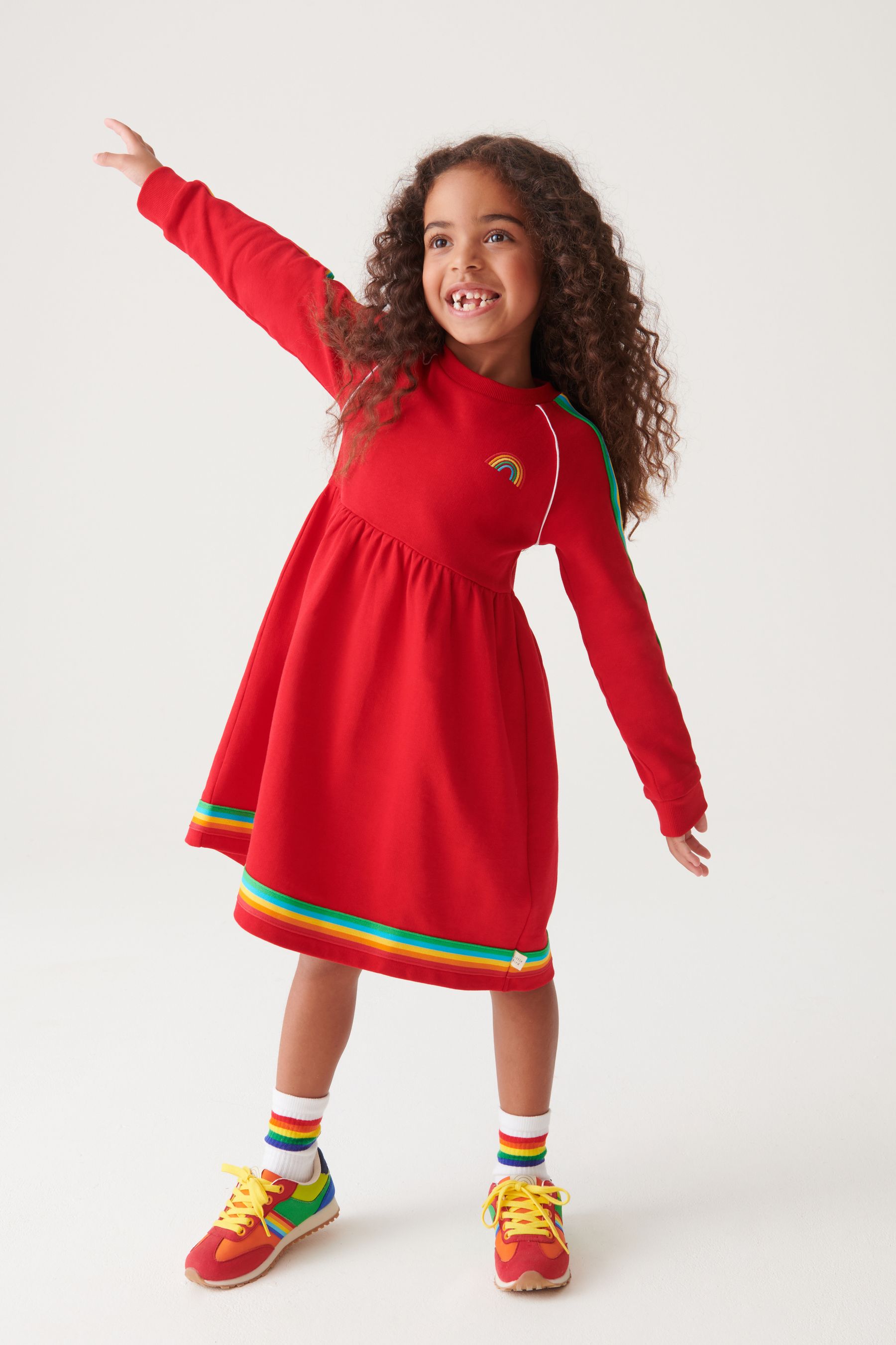 Buy Little Bird by Jools Oliver Red Little Bird by Jools Oliver Long Sleeve Rainbow Dress from Next Luxembourg