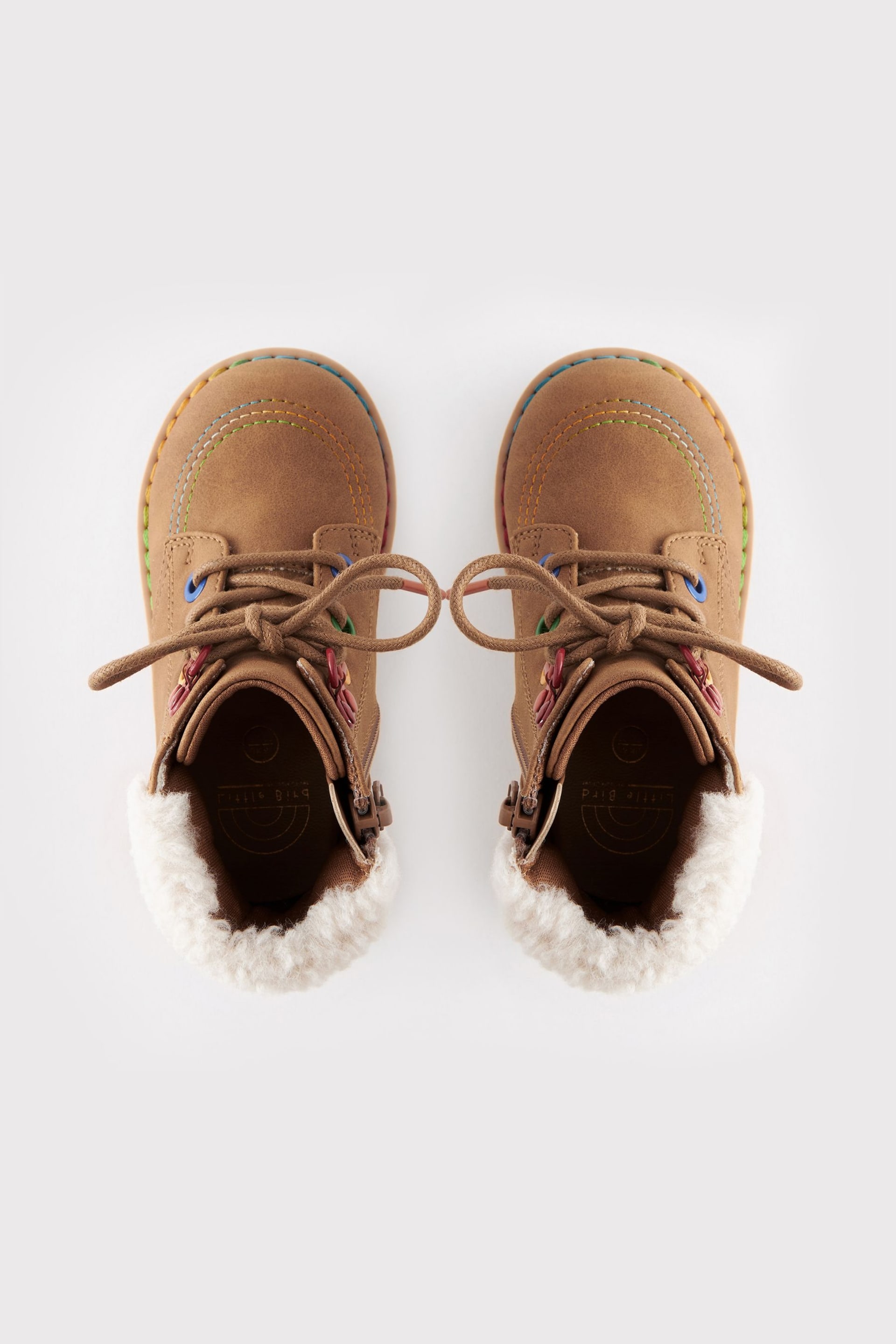 Little Bird by Jools Oliver Tan Brown Rainbow Lace Up Boots - Image 3 of 5