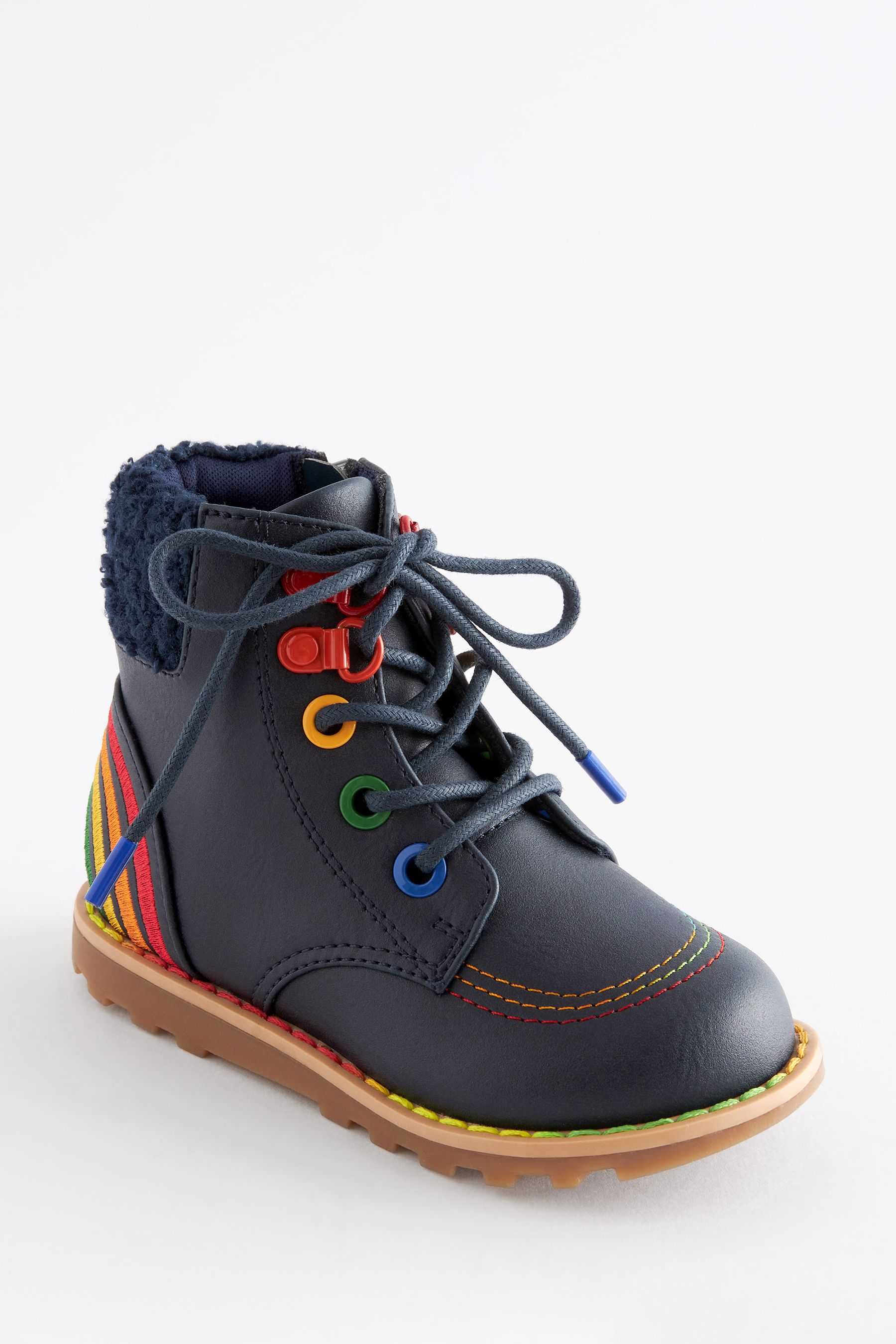 Buy Little Bird by Jools Oliver Navy Rainbow Lace Up Boots from Next Luxembourg