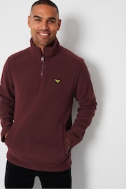 Threadbare Burgundy Red Quarter Zip Fleece Sweatshirt - Image 3 of 6