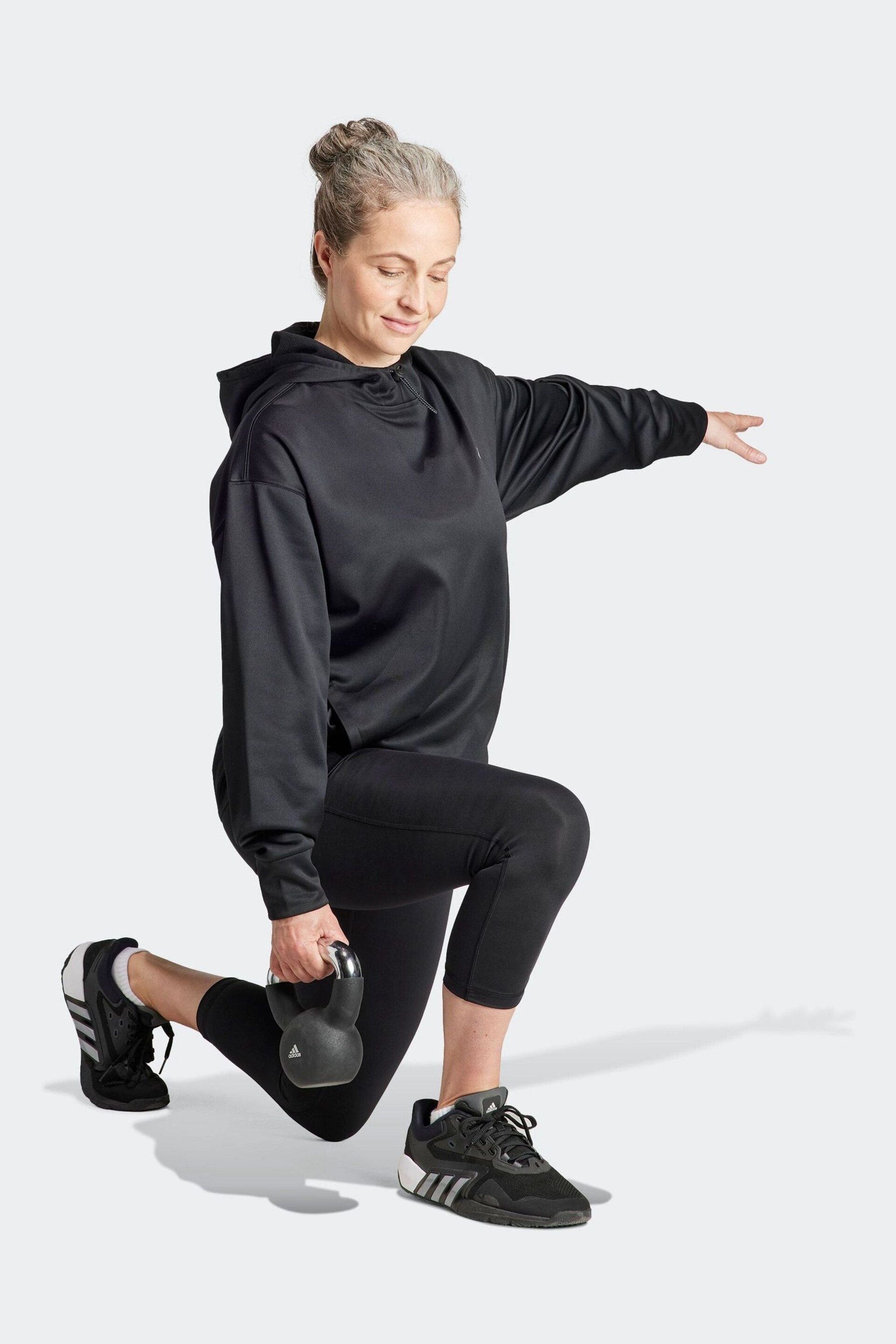 adidas Black Performance Training Hooded Sweat Top - Image 4 of 10