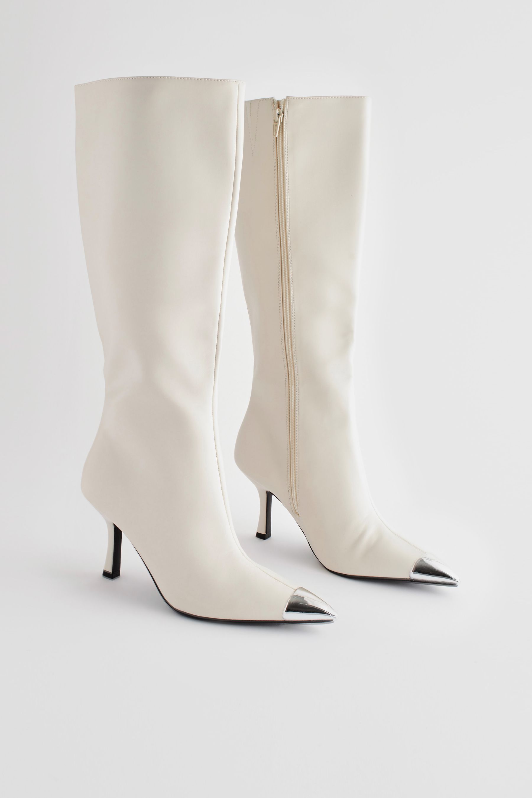 Buy Bone White Forever Comfort Toe Cap Heeled Knee High Boots from Next Luxembourg