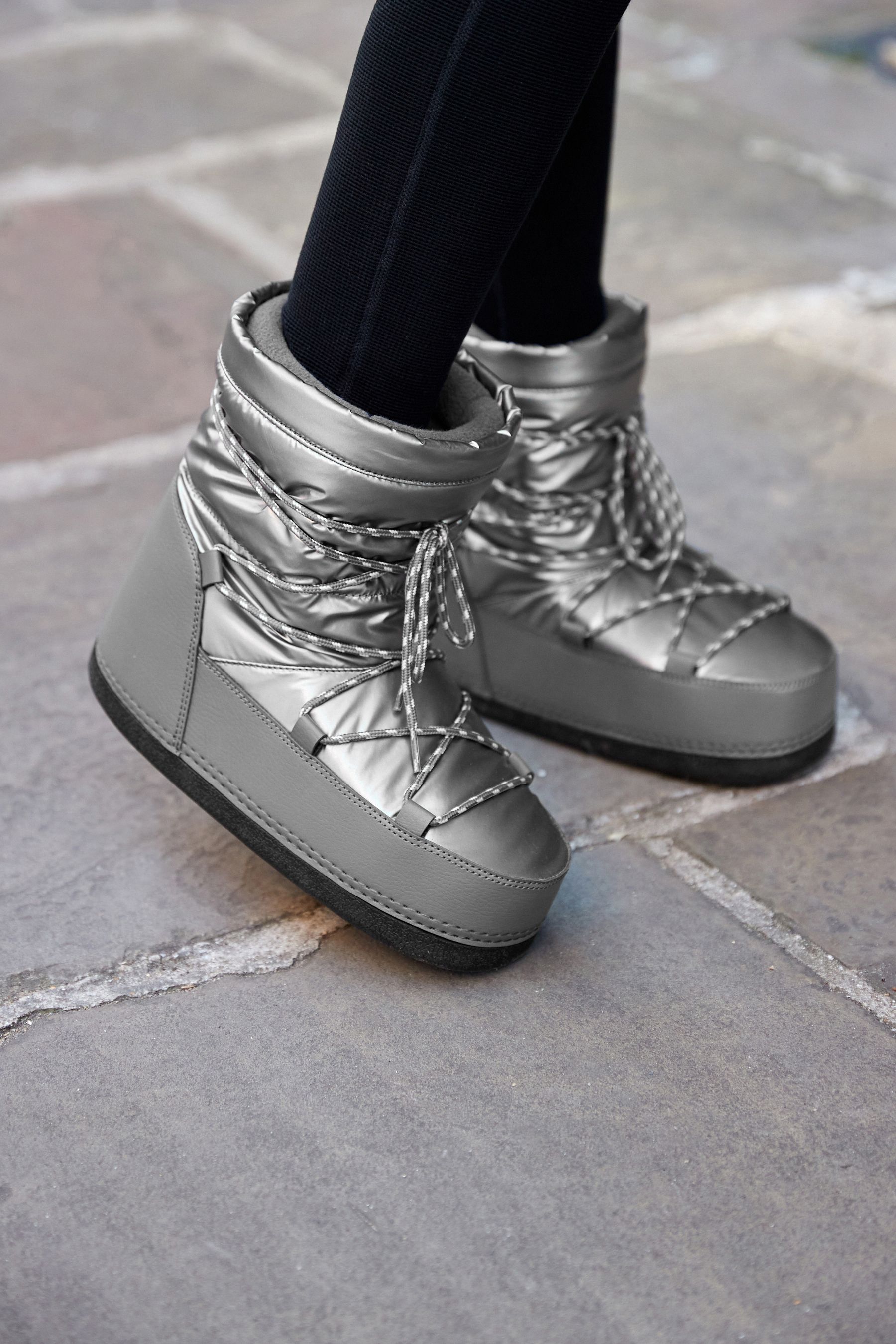 Buy Silver Fashion Padded Boots from Next Luxembourg