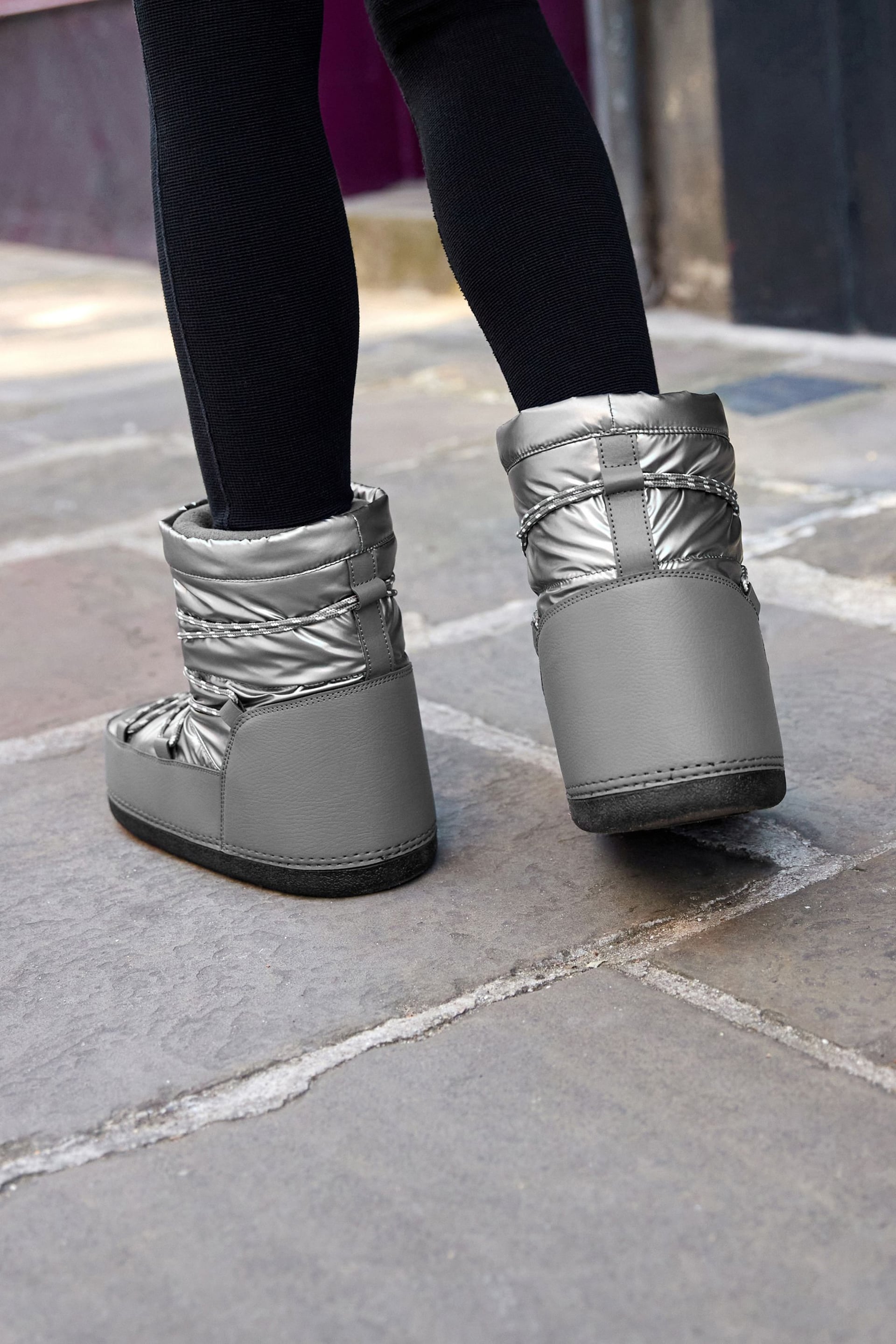 Silver Fashion Padded Boots - Image 4 of 10