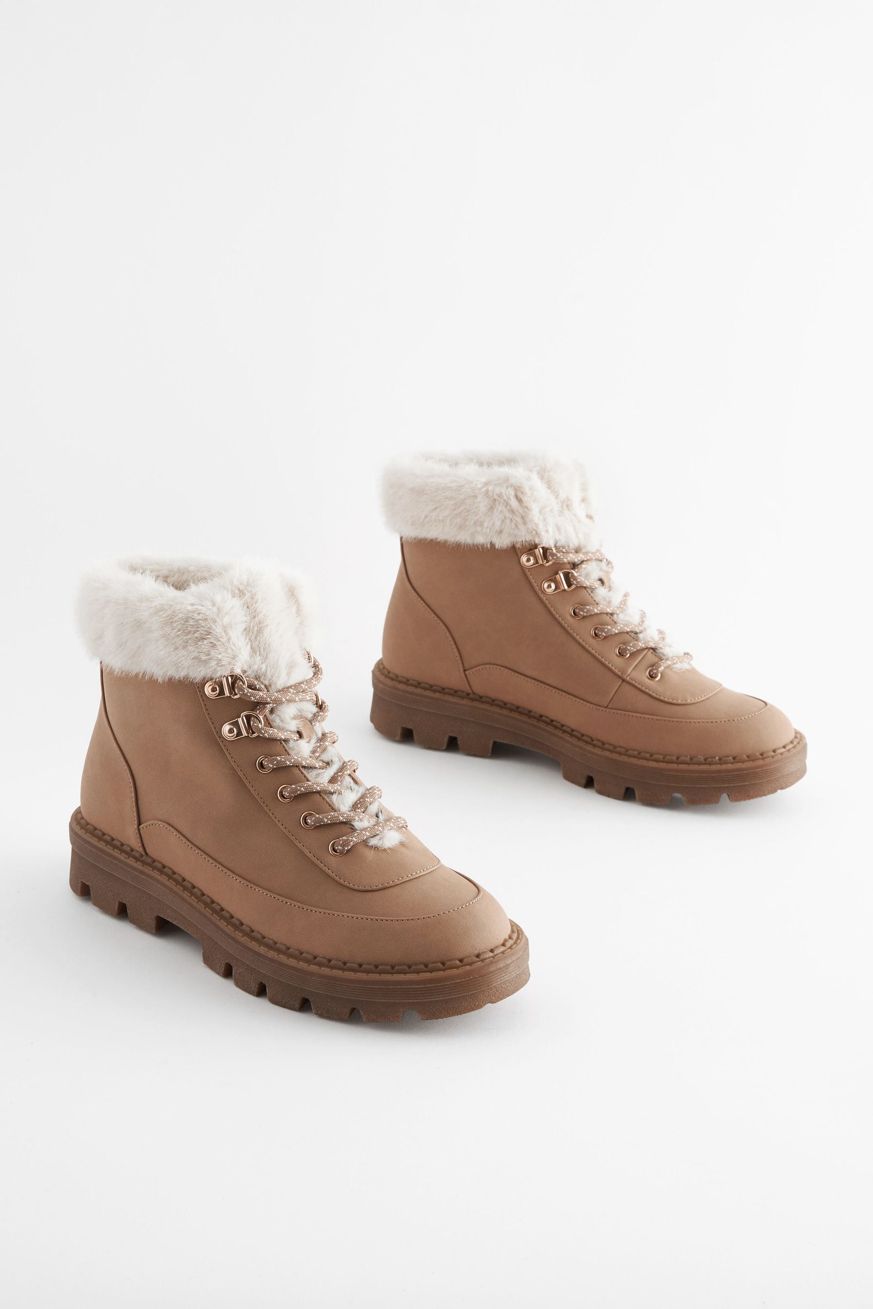 Lace up faux fur boots deals