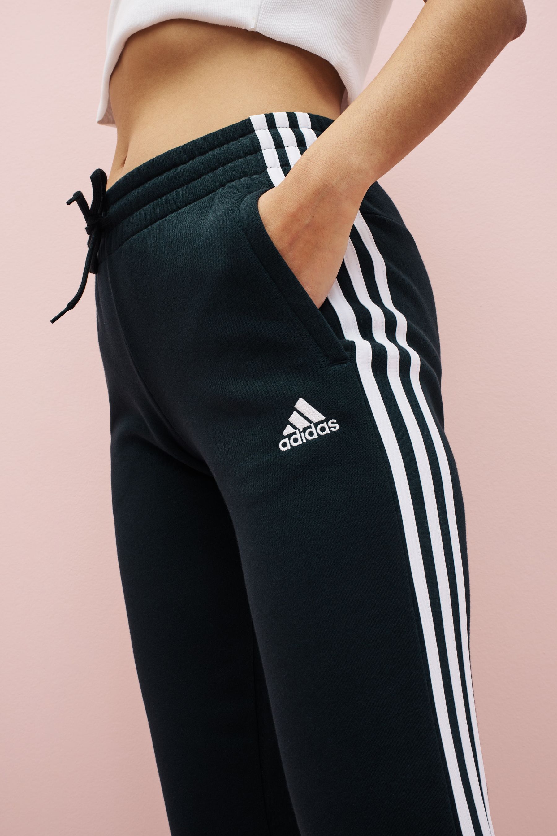 adidas Black Essentials 3 Stripe Fleece Joggers