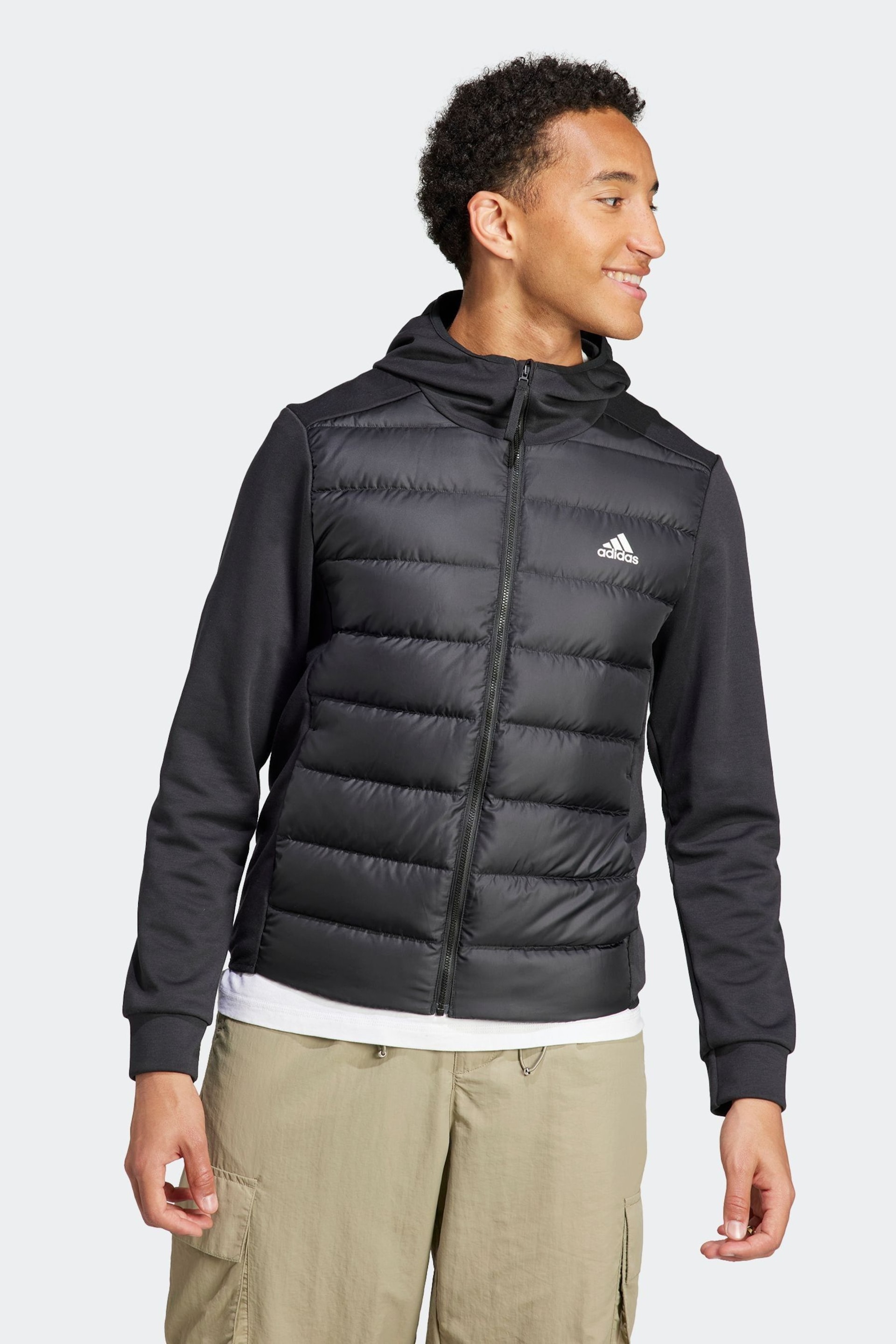 adidas Black Terrex Essentials Hybrid Down Hooded Jacket - Image 1 of 7