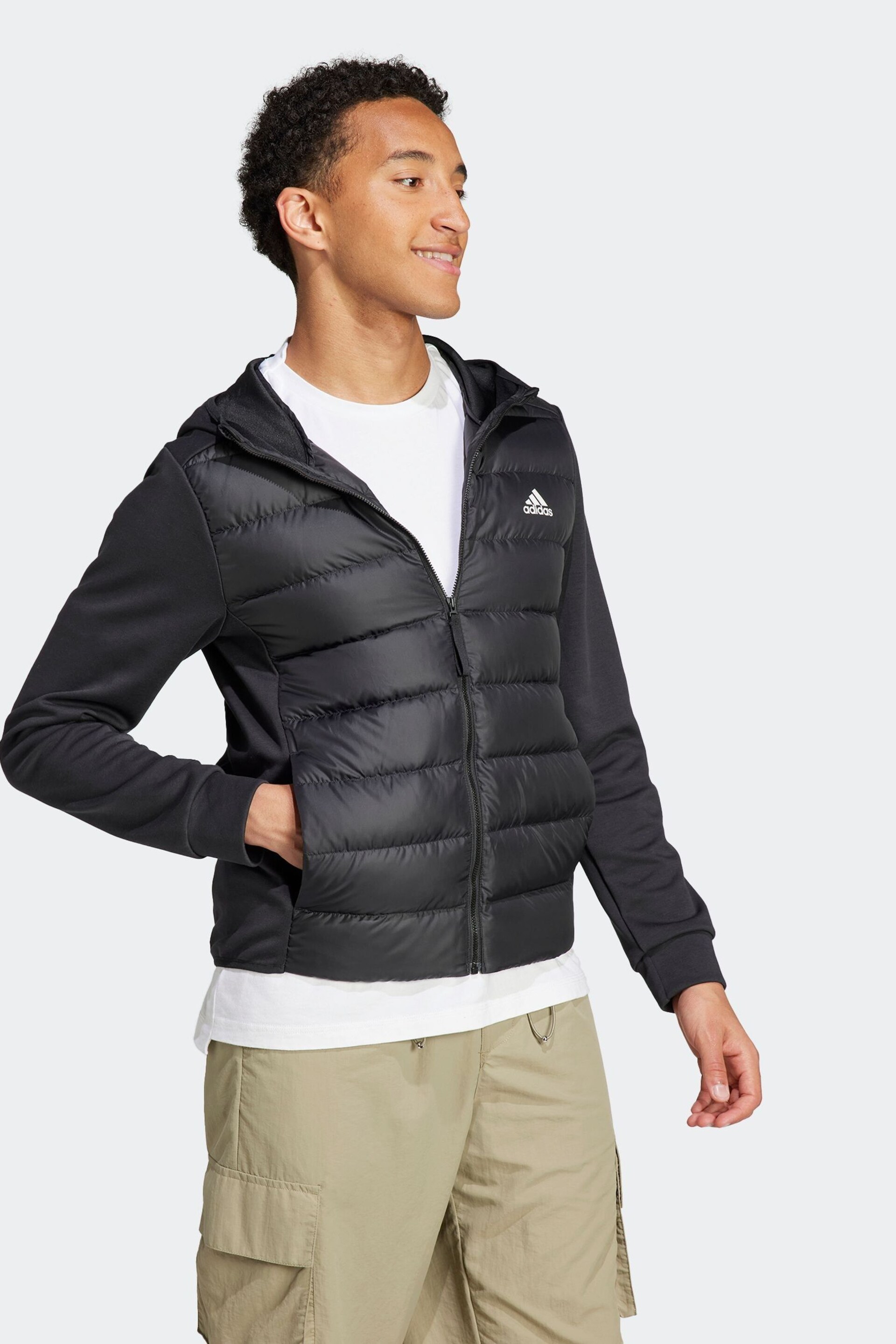 adidas Black Terrex Essentials Hybrid Down Hooded Jacket - Image 3 of 7