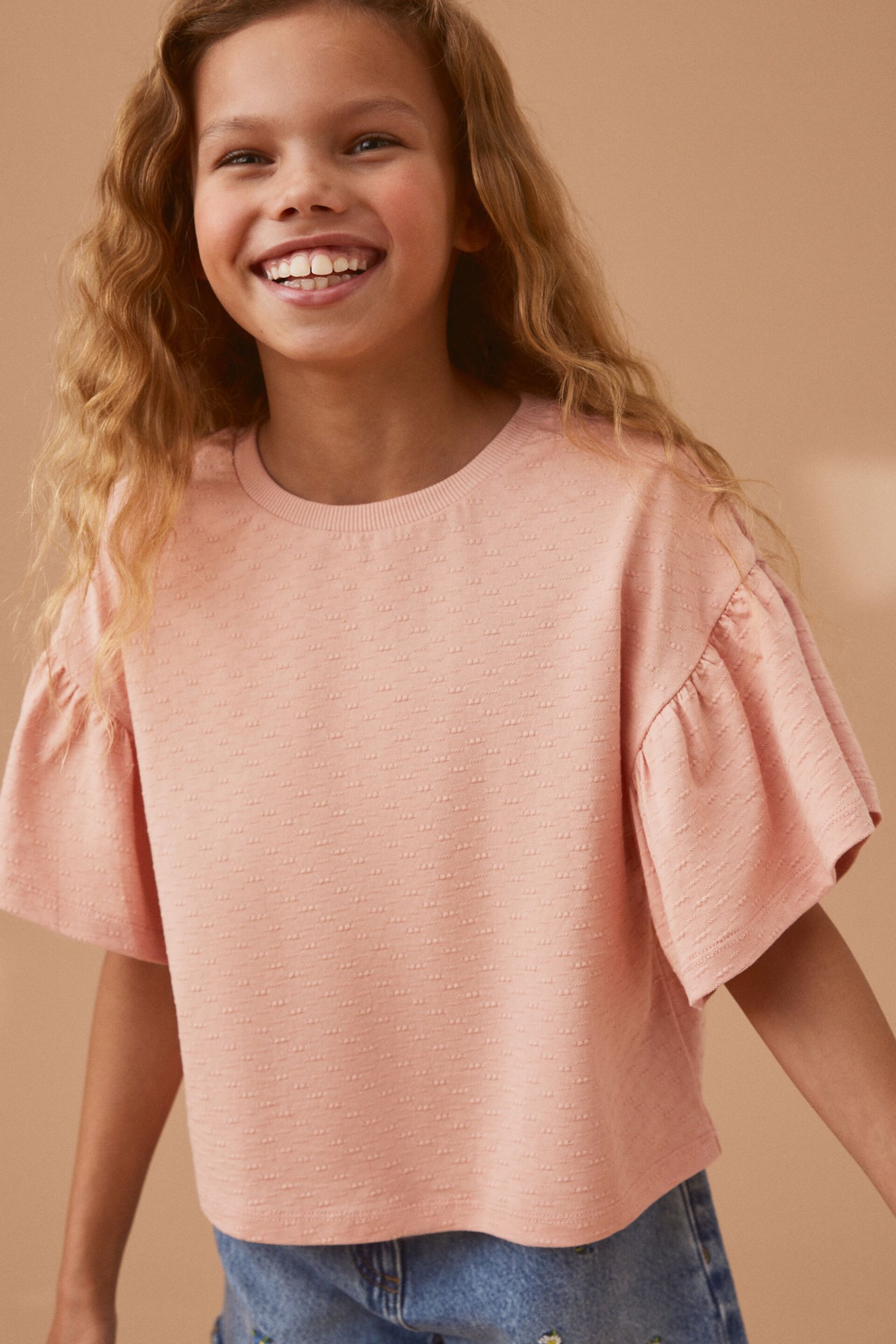 Pink Textured Frill Sleeve T-Shirt (3-16yrs) - Image 1 of 7