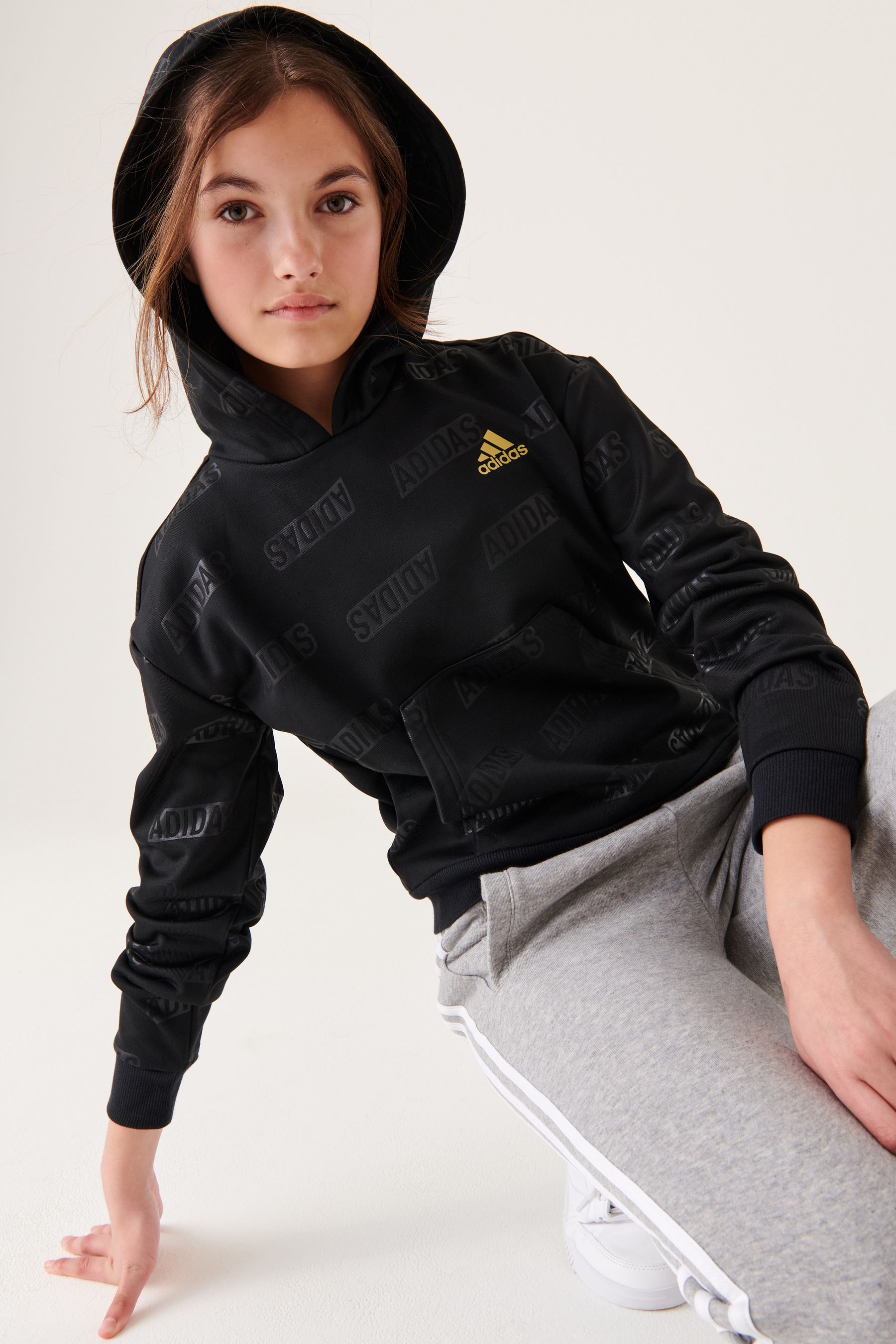 Buy adidas Black Sportswear Junior Brand Love Gold Debossed Hoodie Kids from Next Luxembourg