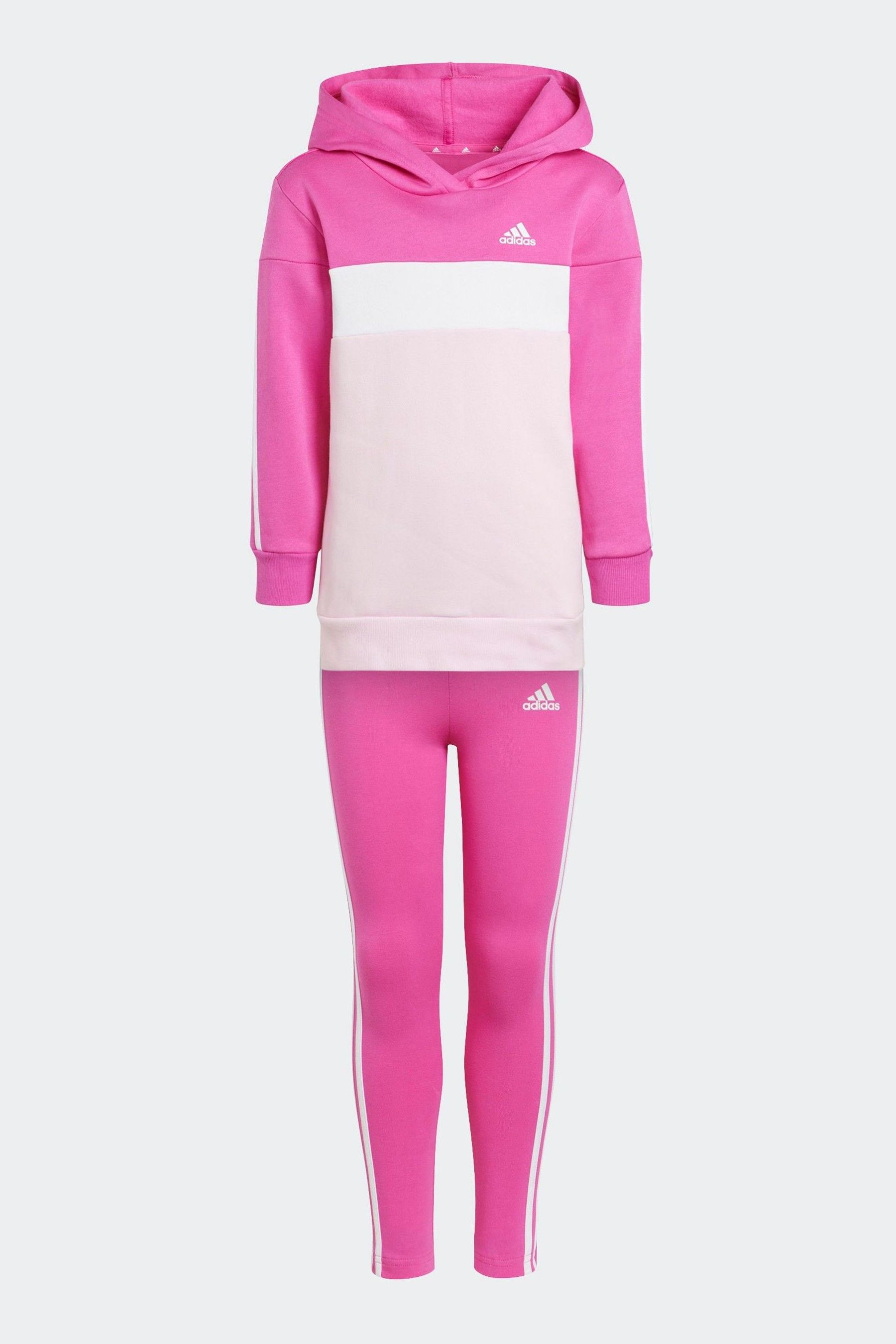 adidas Pink Kids Sportswear Tiberio 3 Stripes Colorblock Fleece Leggings Set
