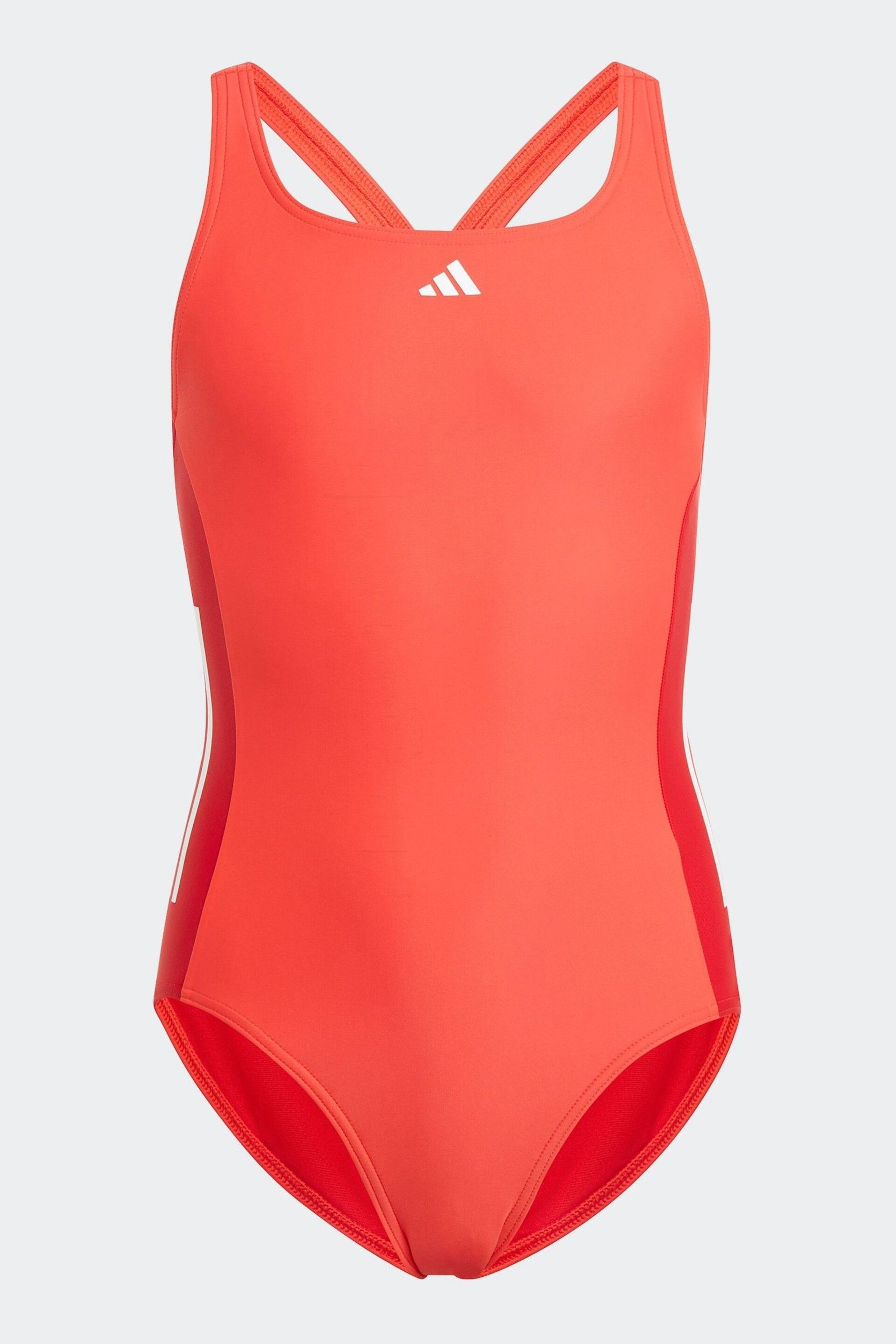 adidas Red Cut 3 Stripes Swimsuit - Image 3 of 6