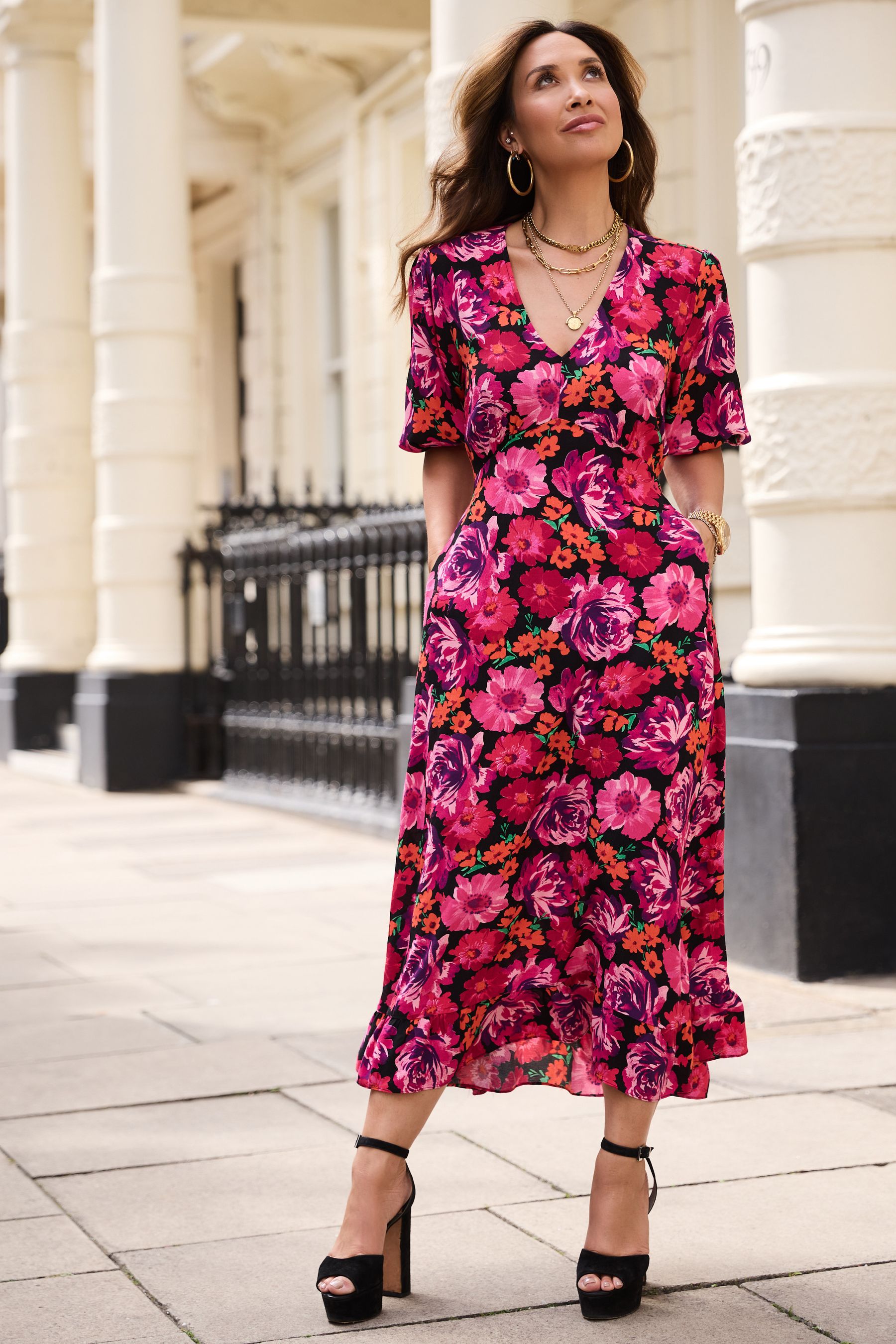 Buy Myleene Klass Pink Floral Tea Dress from Next Luxembourg